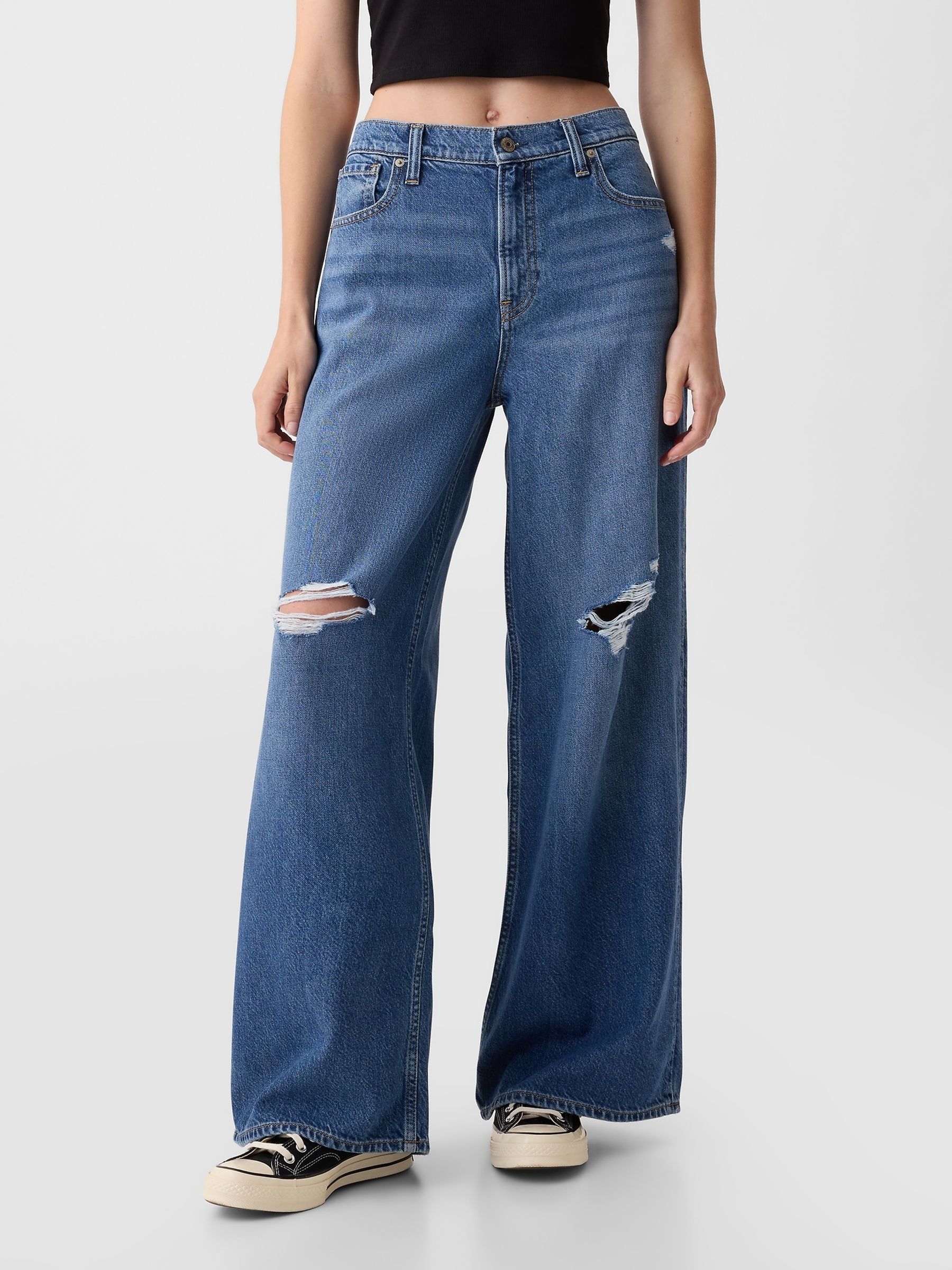 Buy Blue Ripped Mid Rise Soft Baggy Jeans from the Gap online shop