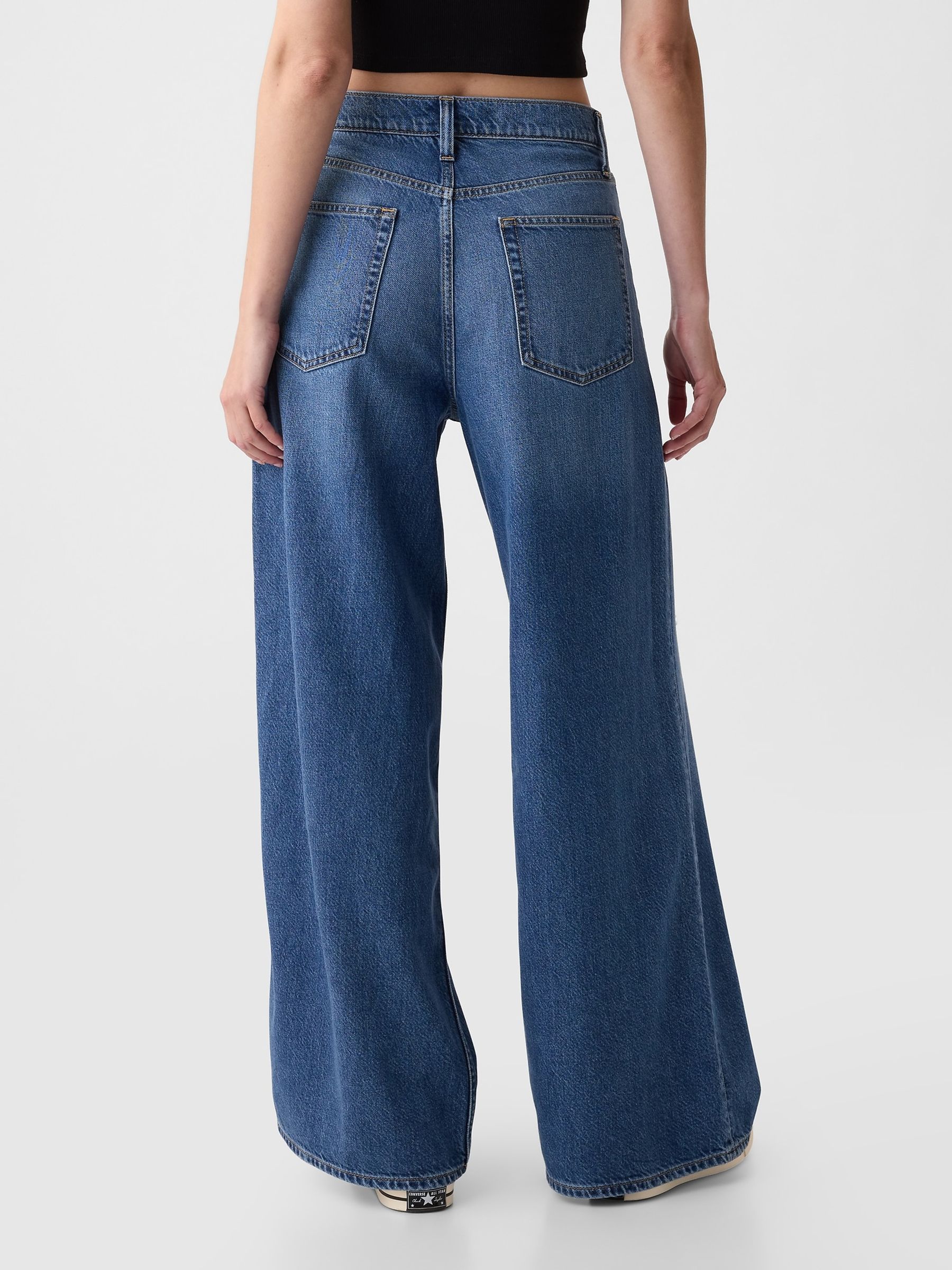 Blue Ripped Mid Rise Soft Baggy Jeans