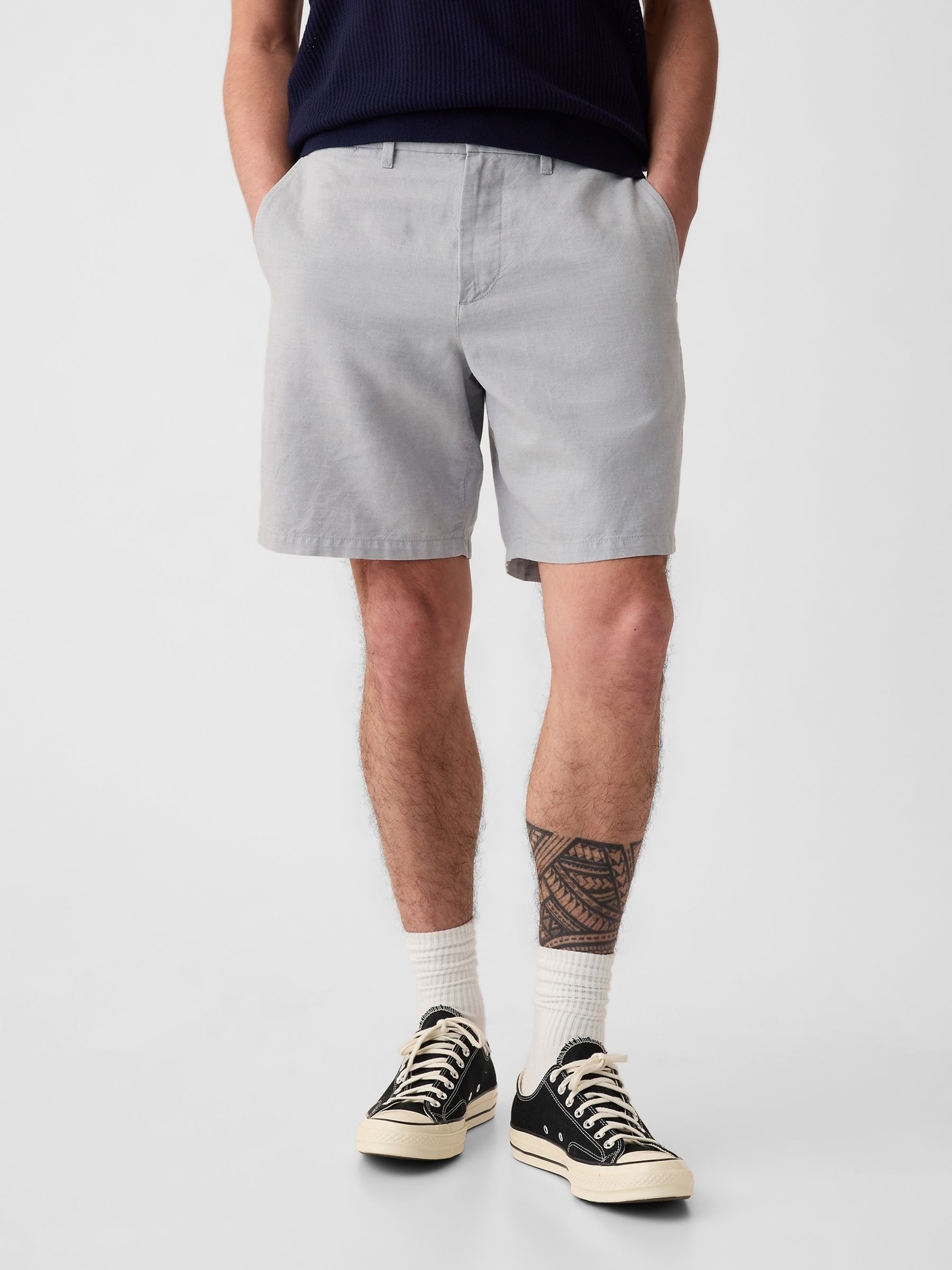 Buy Grey Linen Cotton Flat Front Shorts from the Gap online shop