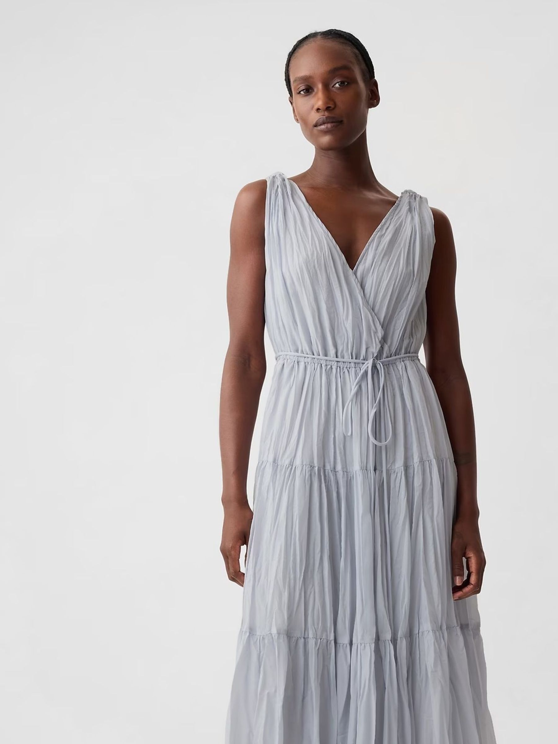 Pleated layered maxi dress cheap