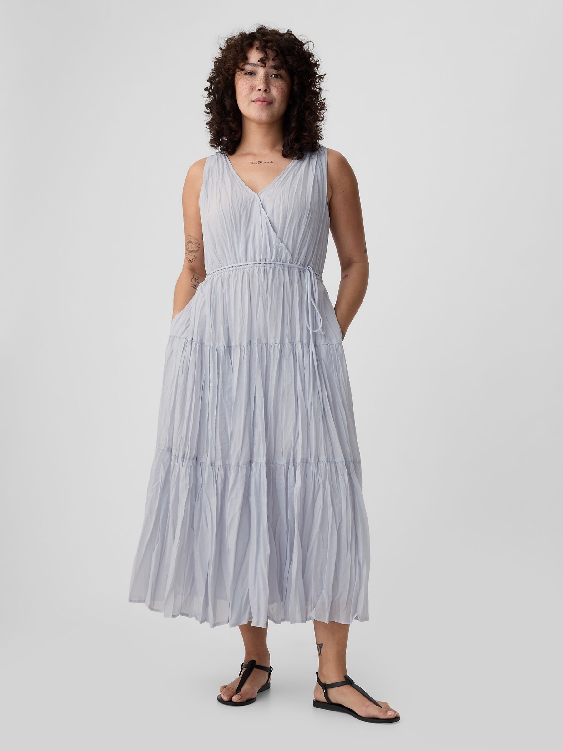 Pleated layered maxi dress cheap