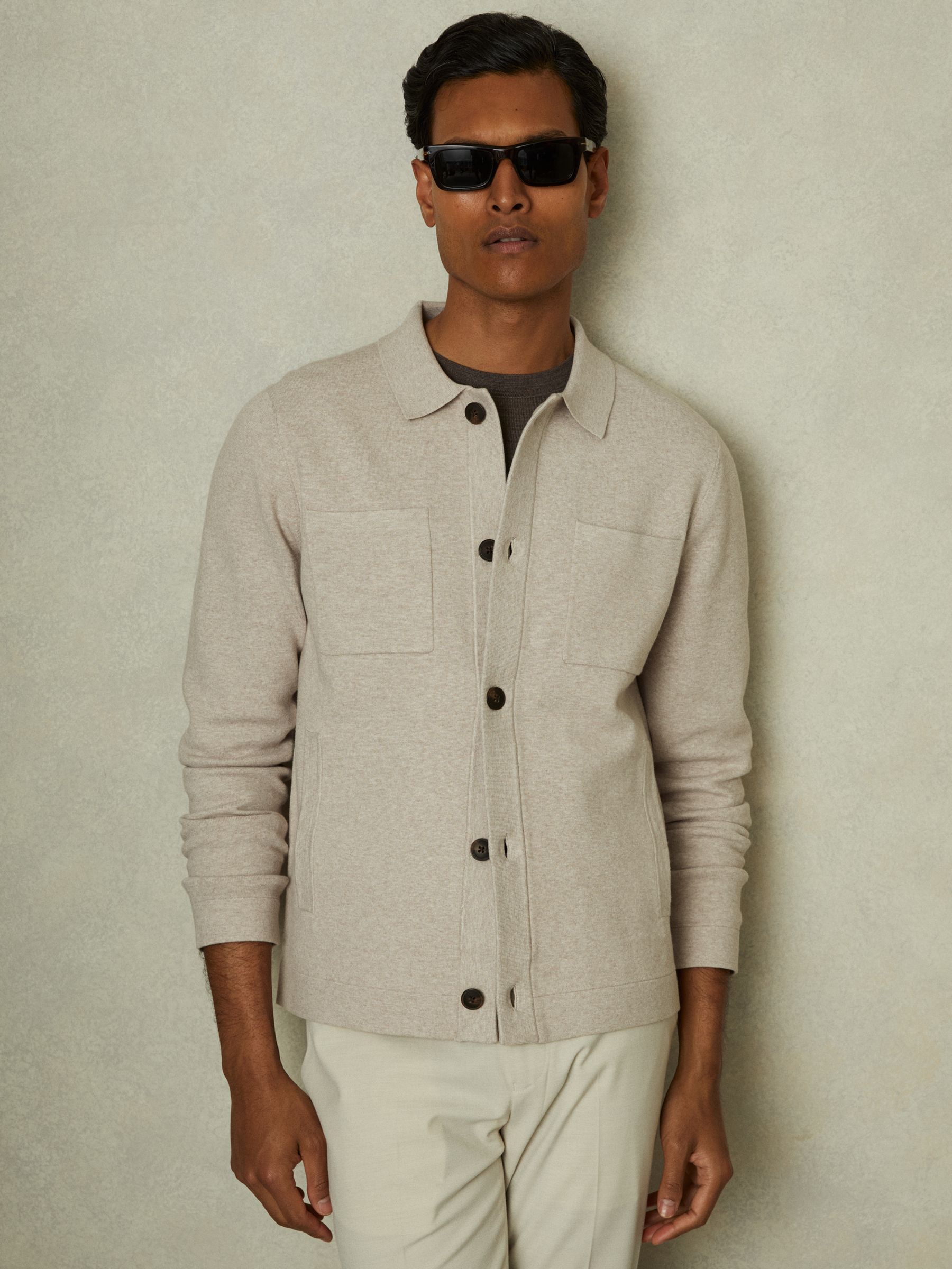 Knitted Button Through Jacket in Oatmeal