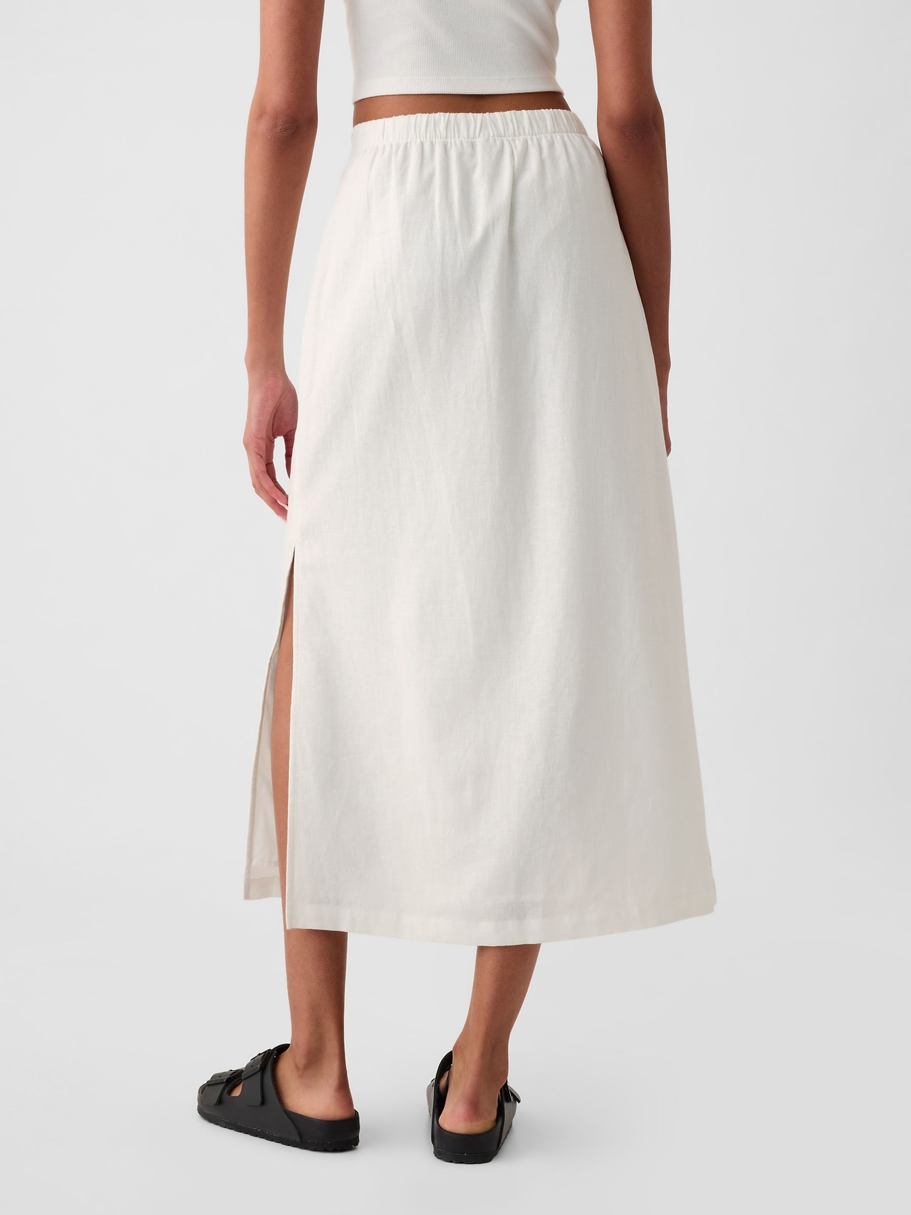 White Linen Blend Maxi Skirt