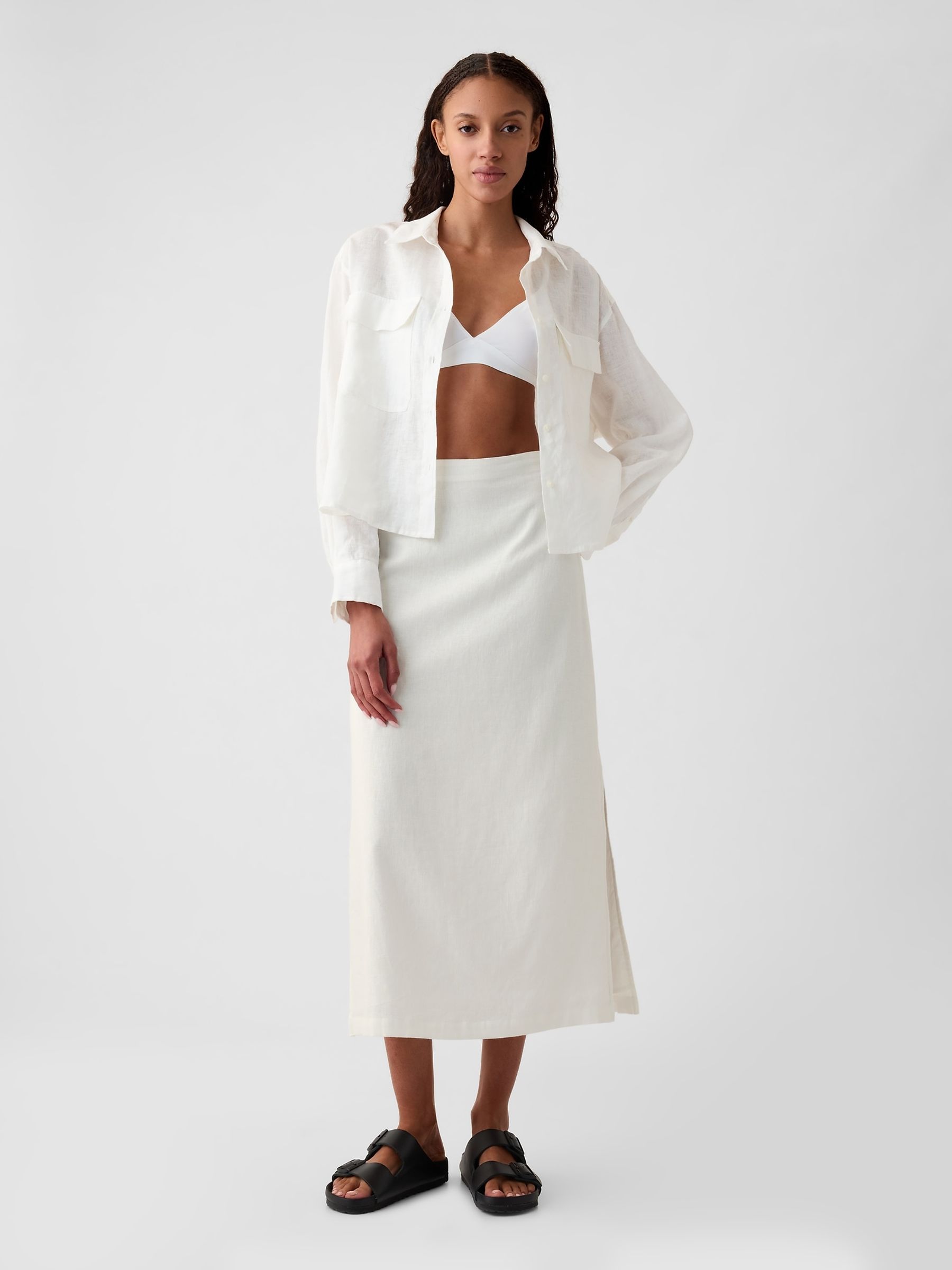 Buy White Linen Blend Maxi Skirt from the Gap online shop
