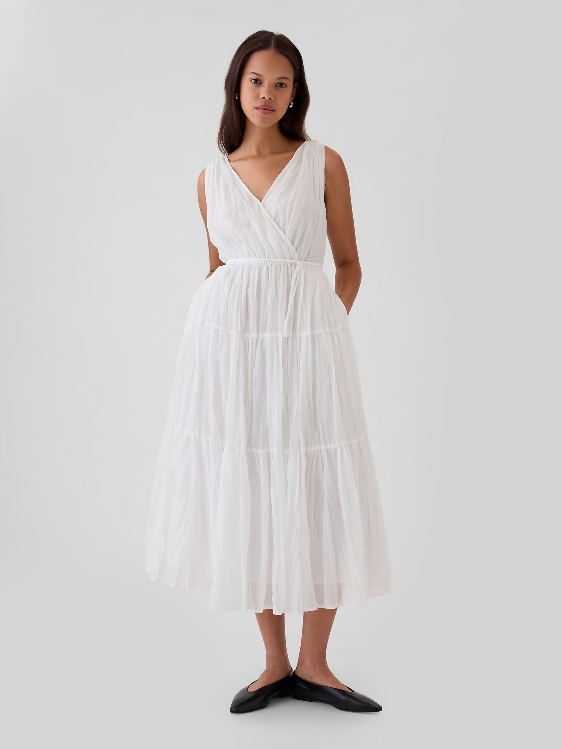 Pleated white midi dress sale