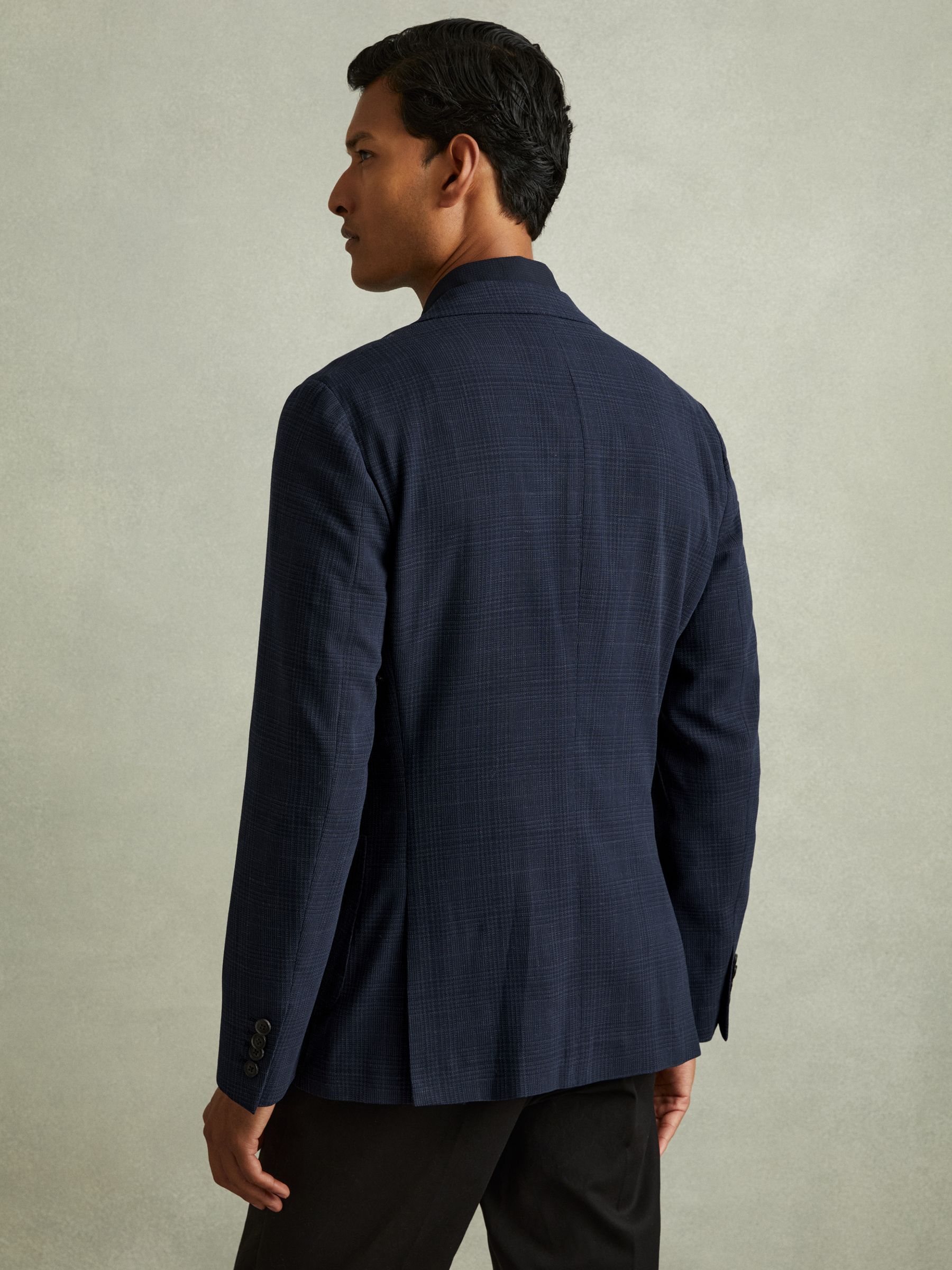 Reiss Charles Navy Checked Single Breasted Blazer REISS