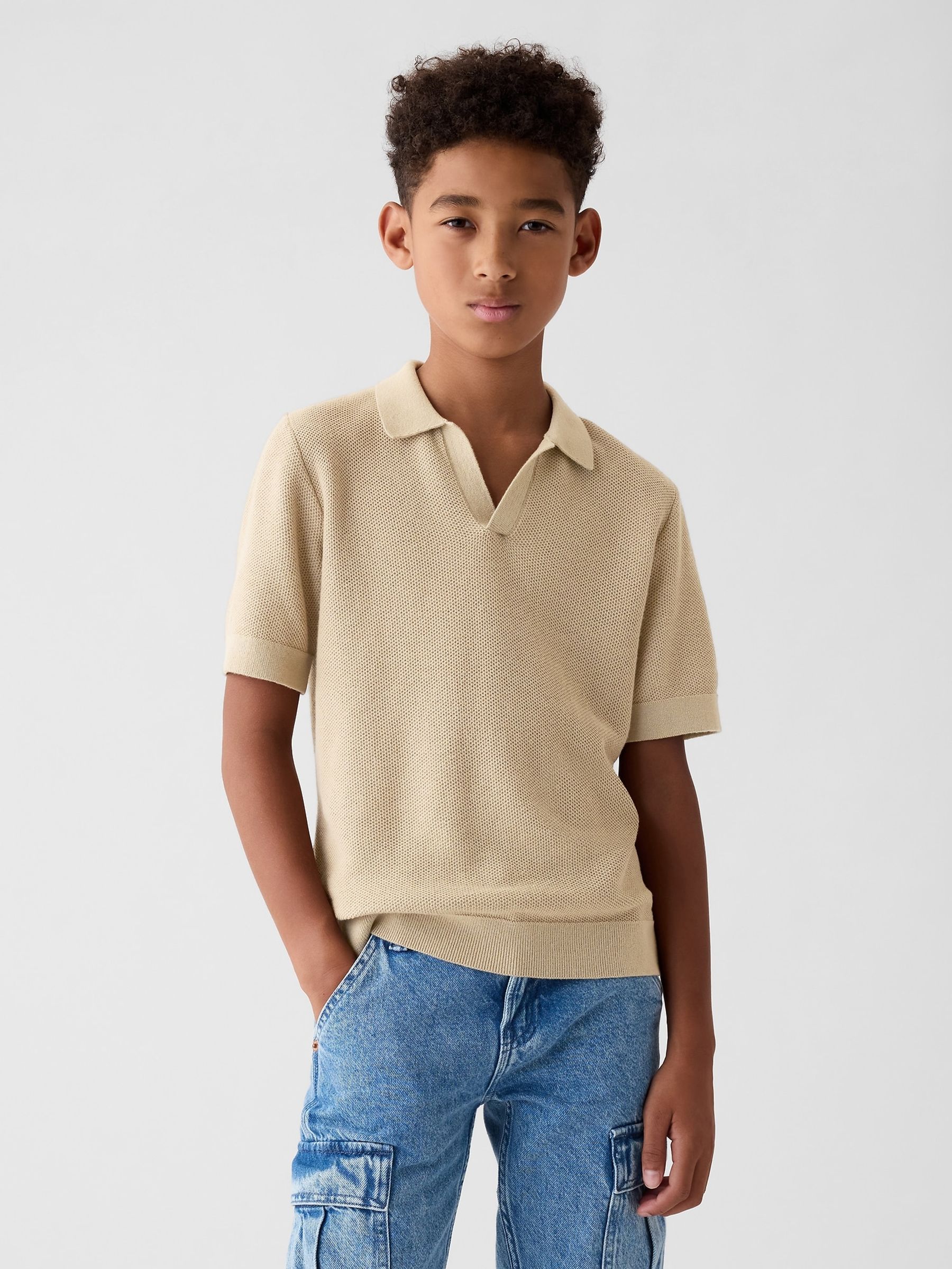 Buy Beige Textured Polo Shirt 4 13yrs from the Gap online shop