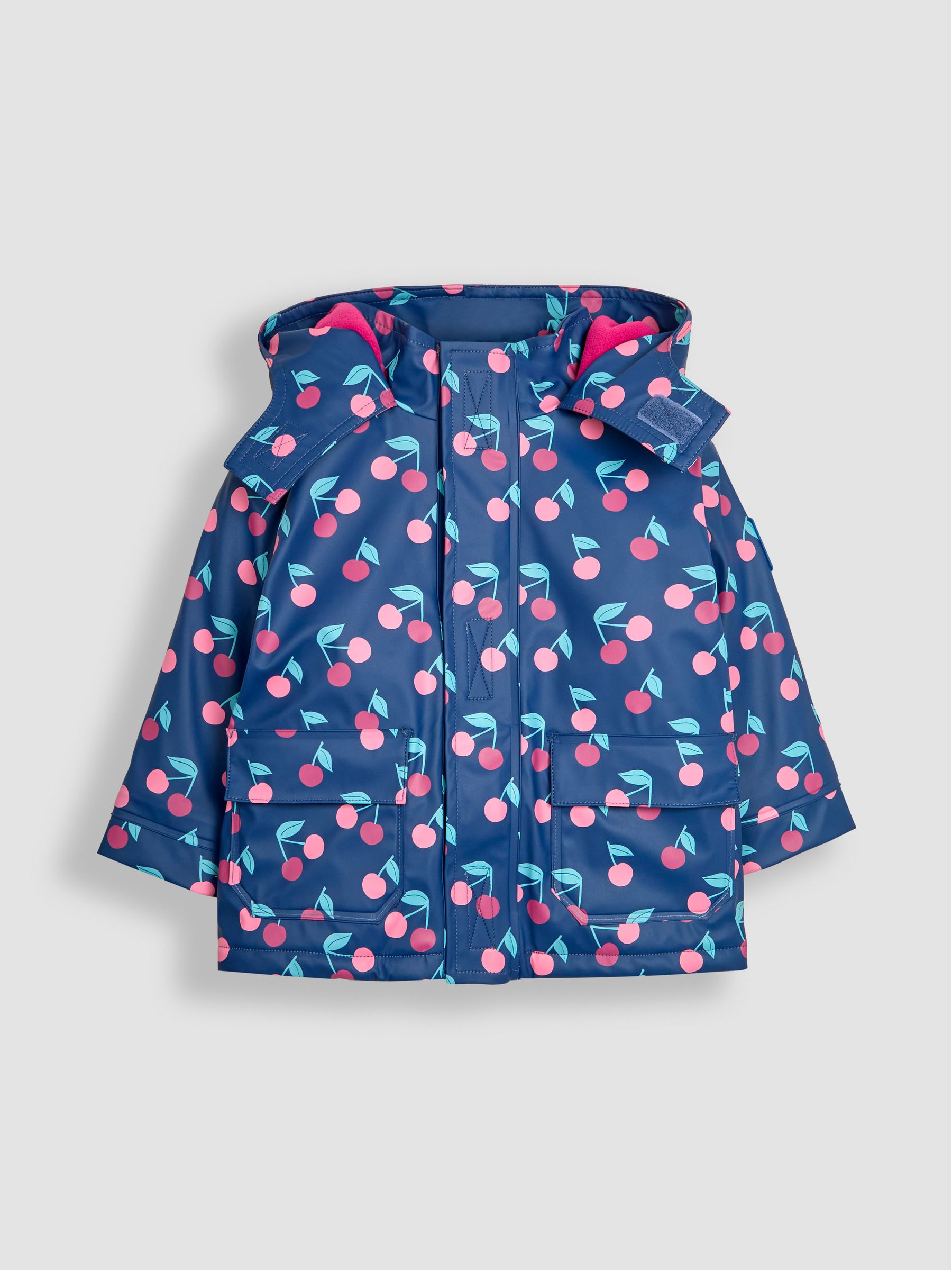 Buy JoJo Maman Bebe Navy Cherry Hooded Cosy Lined Waterproof Jacket from the JoJo Maman Bebe UK online shop