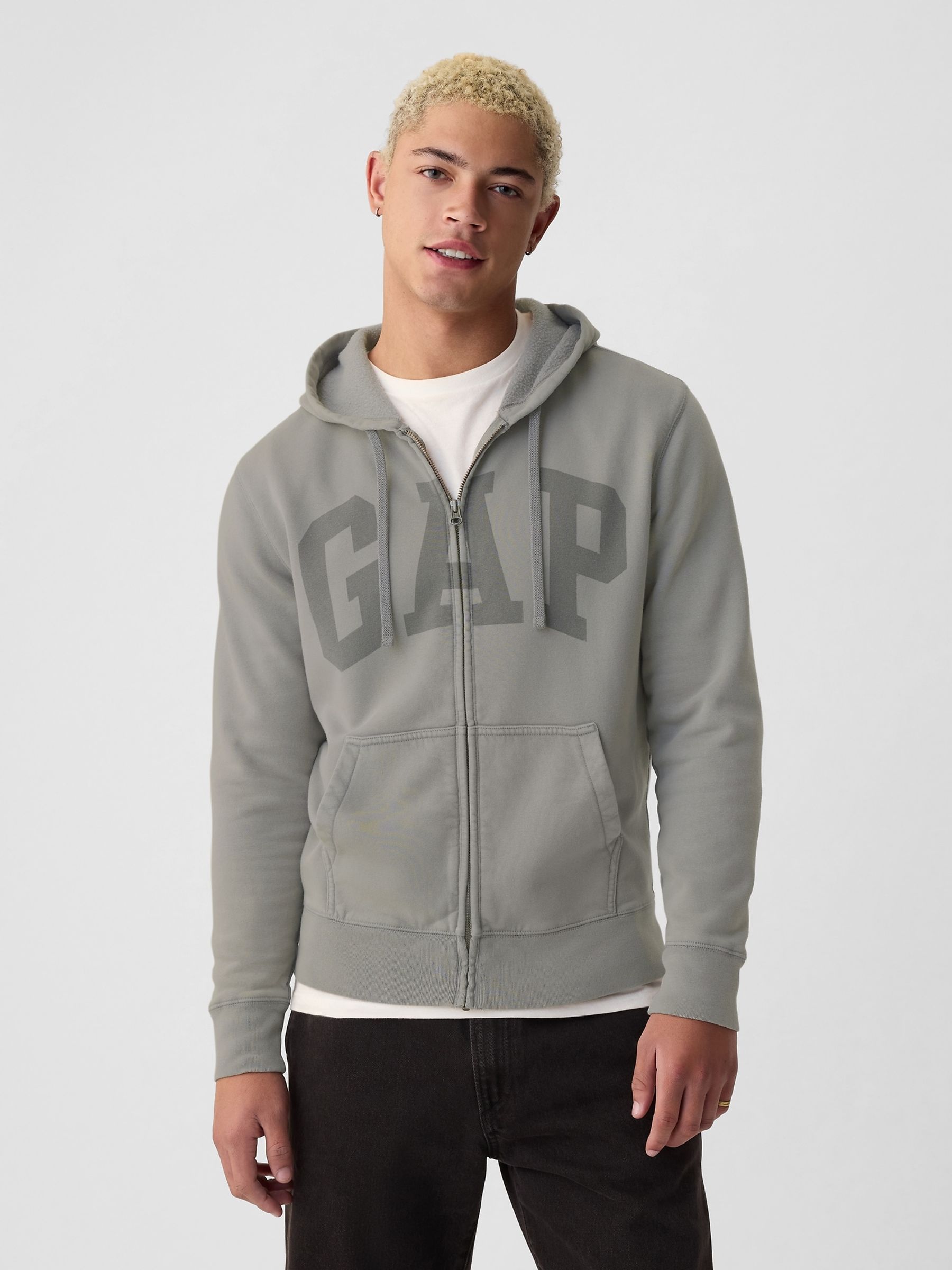 Grey Logo Zip Through Hoodie