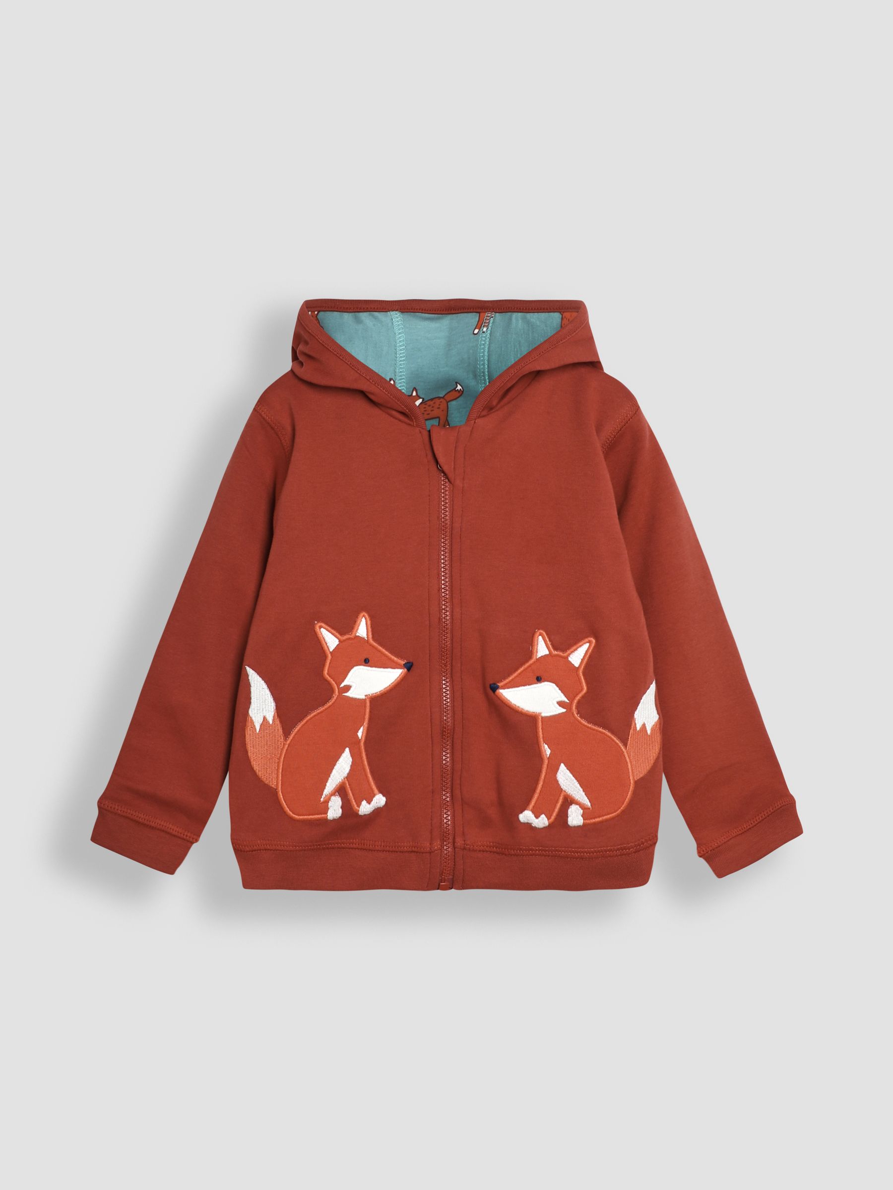 Rust Orange Fox Applique Reversible Hoodie