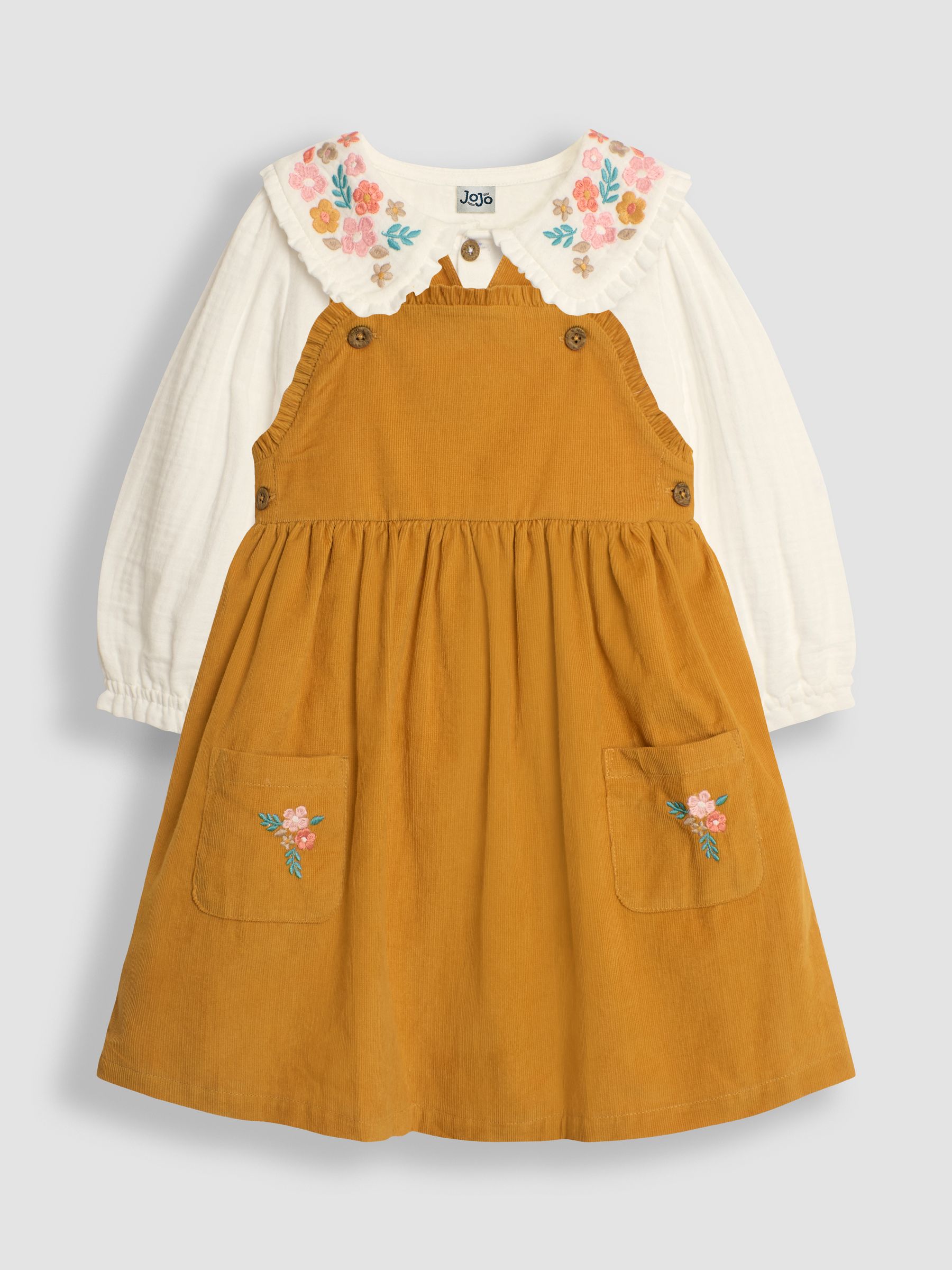 Buy JoJo Maman Bebe Mustard Yellow Classic Cord Pinafore Dress Top Set from the JoJo Maman Bebe UK online shop