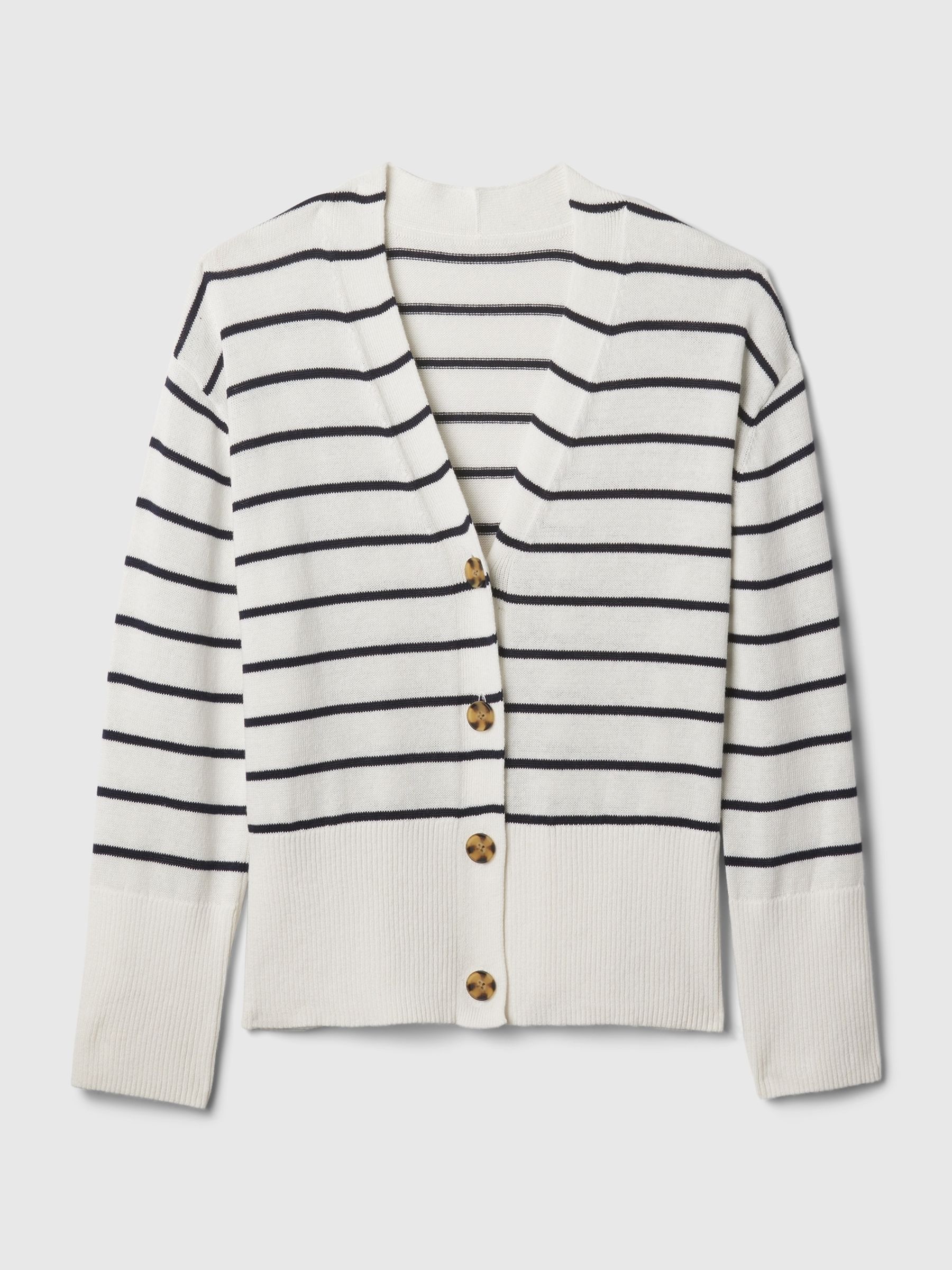 White cardigan with black stripes on sale