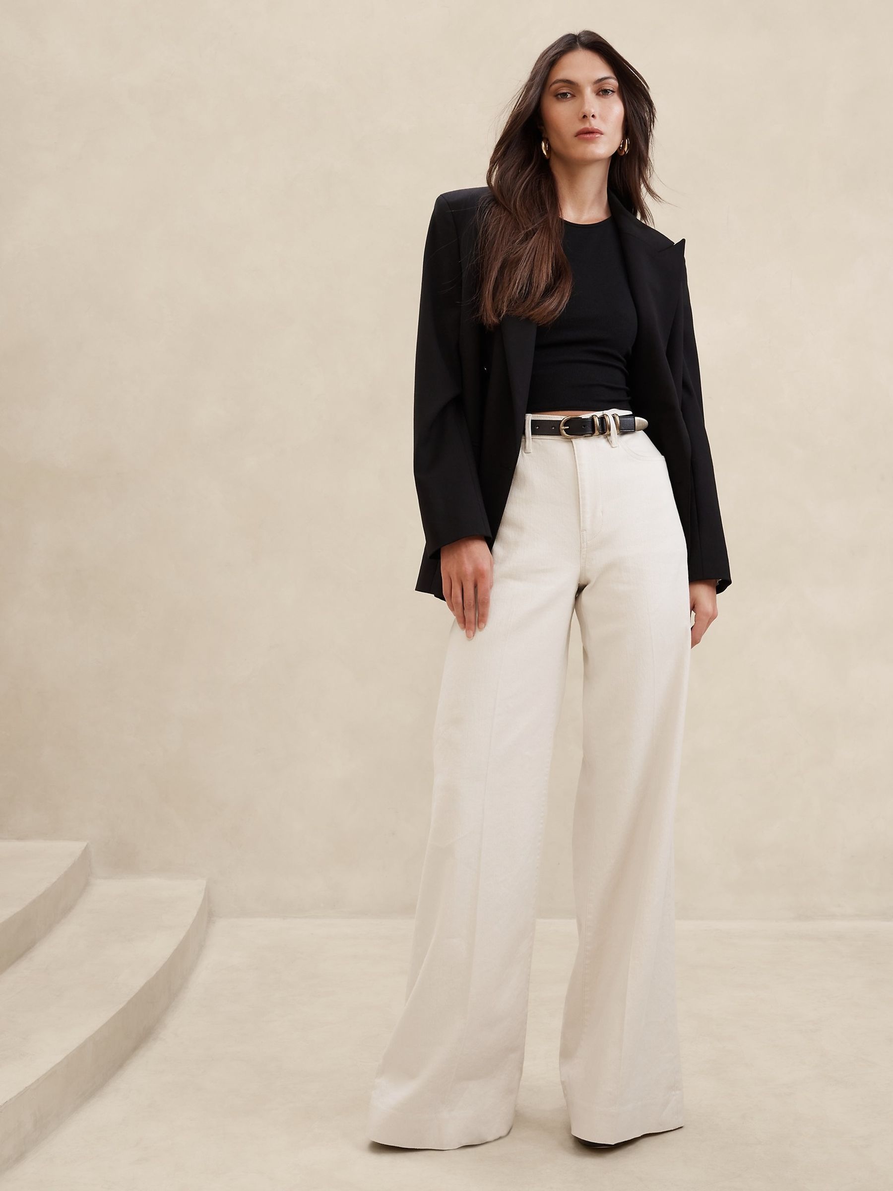 Buy Banana Republic Cream Italian Linen Cotton Wide Leg Trousers from the Gap online shop