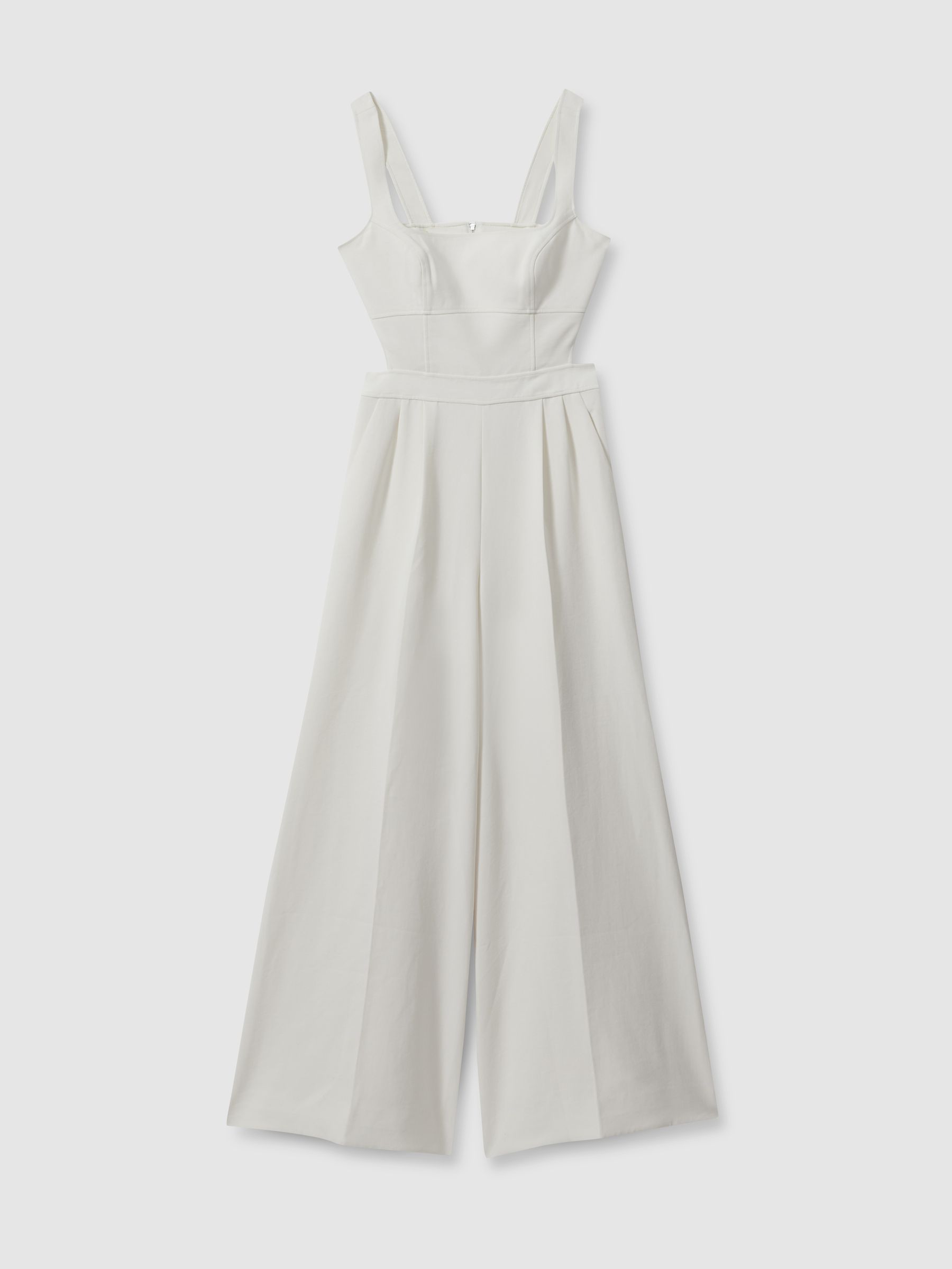 Reiss Twill Open Back Wide Leg Jumpsuit in Ivory REISS