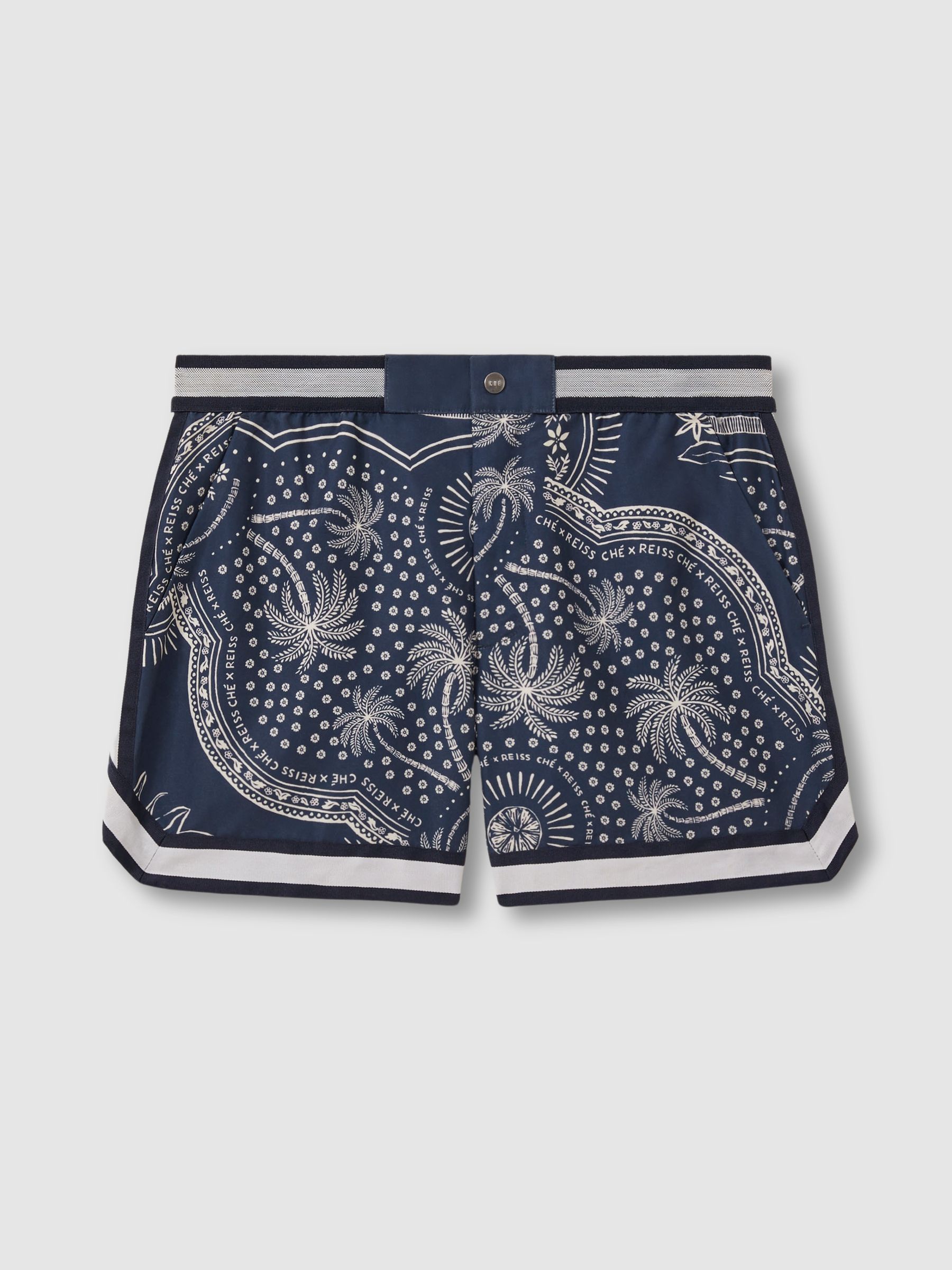 Reiss Reiss Che Printed Elasticated Waist Swim Shorts in Navy White REISS