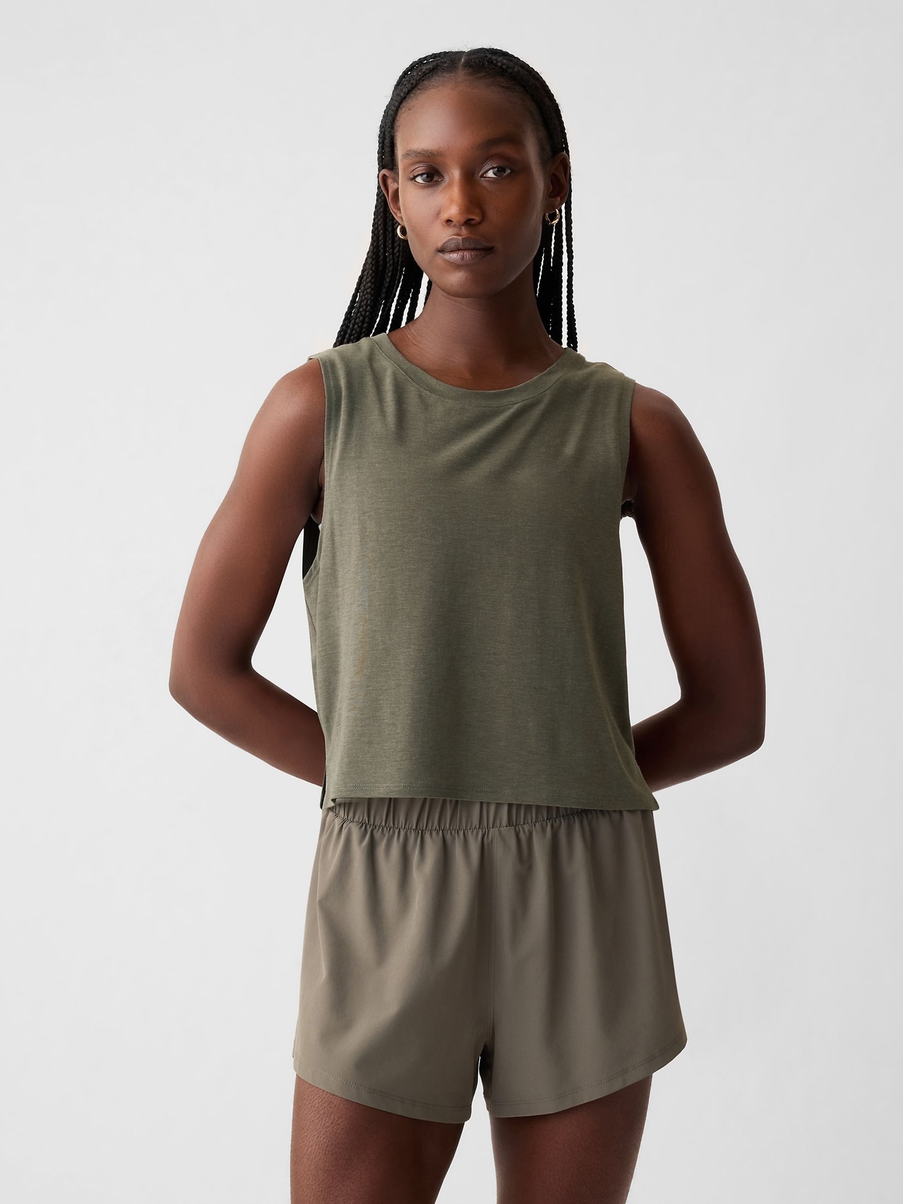 Buy Khaki Green Breathe Cropped Sleeveless Muscle T Shirt from the Gap online shop