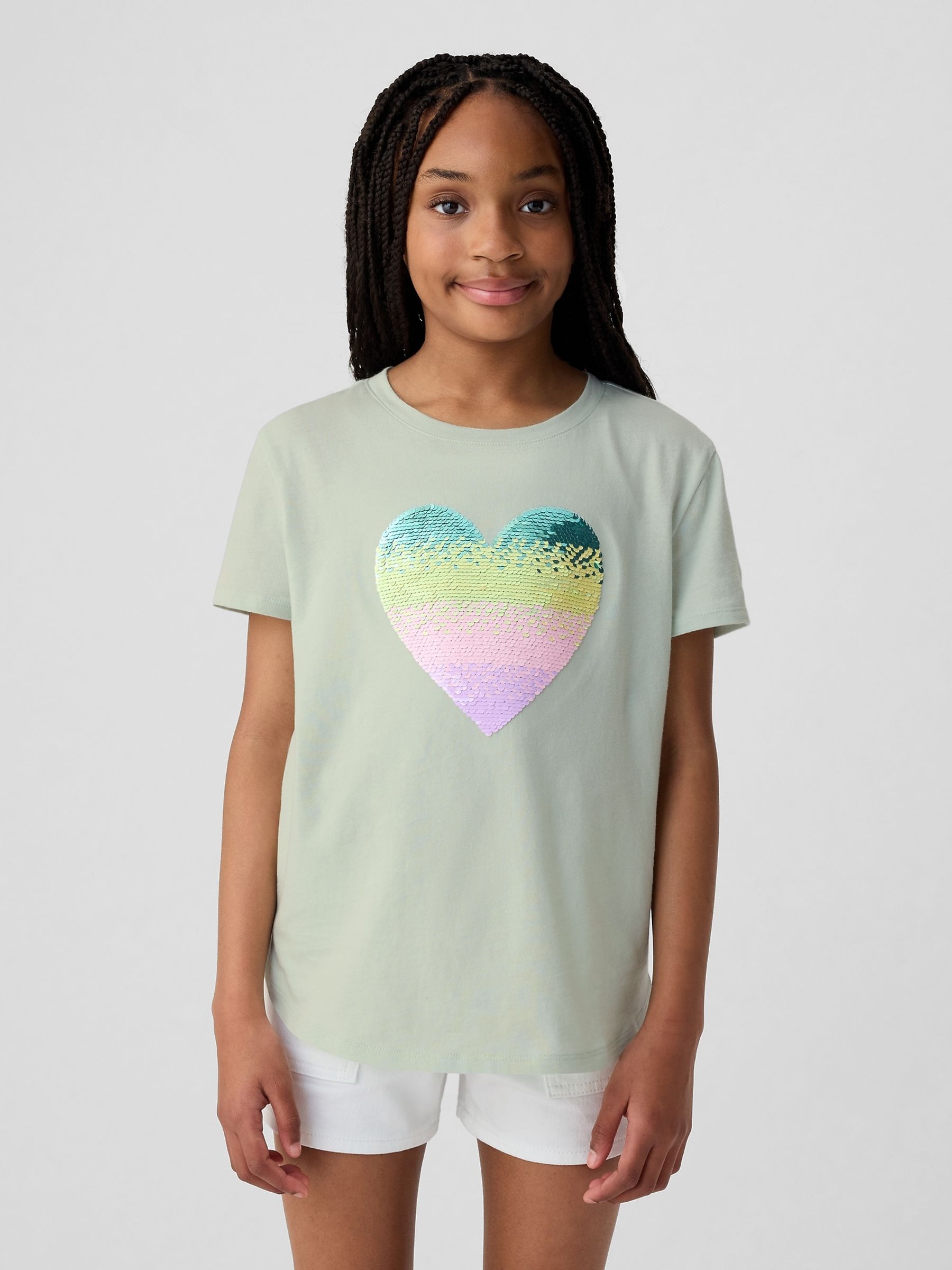 Buy Green Heart Cotton Flippy Sequin Graphic Short Sleeve T Shirt 4 13yrs from the Gap online shop