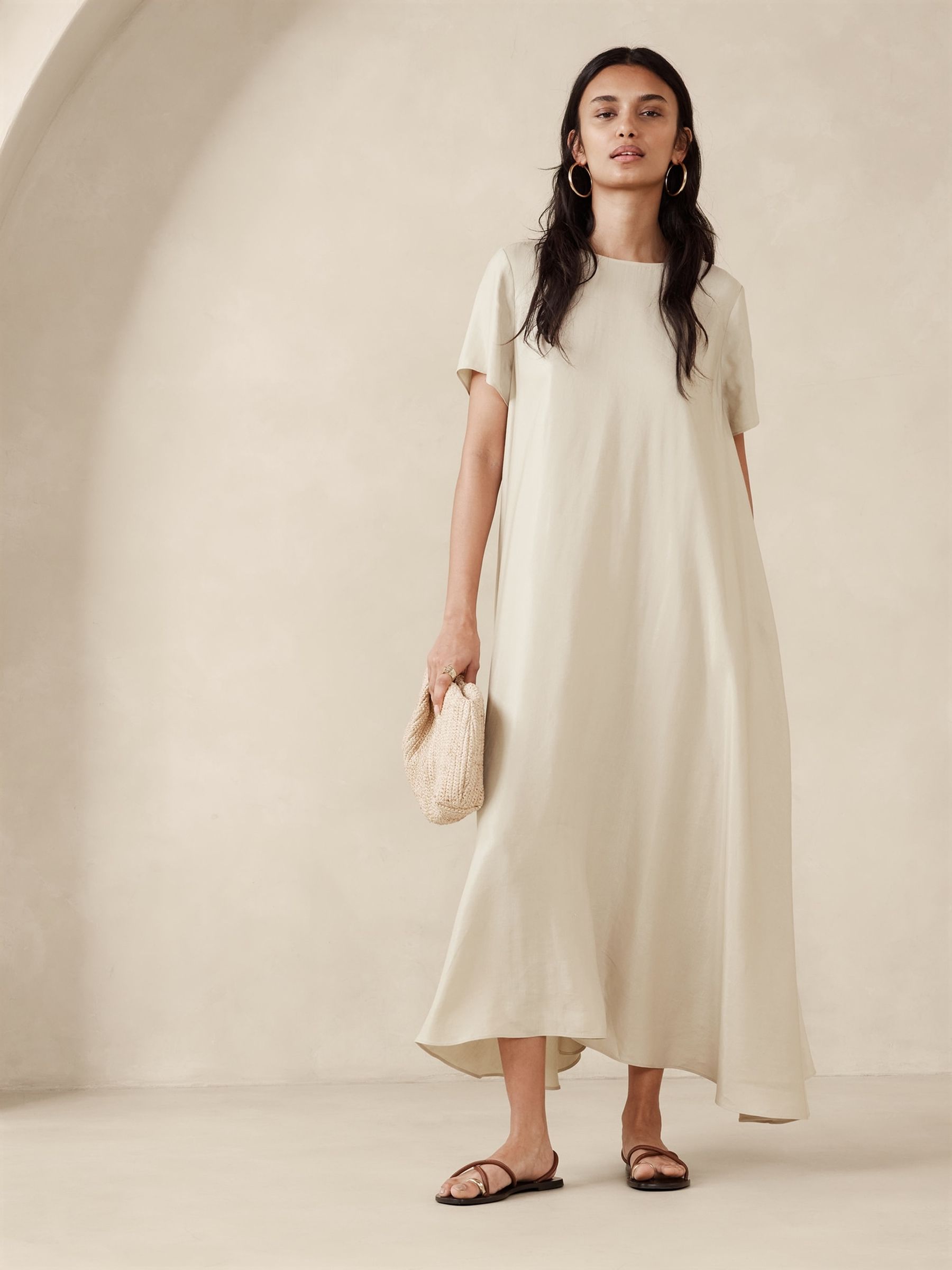 Buy Banana Republic Beige Aurelia Linen Blend Maxi Dress from the Gap online shop
