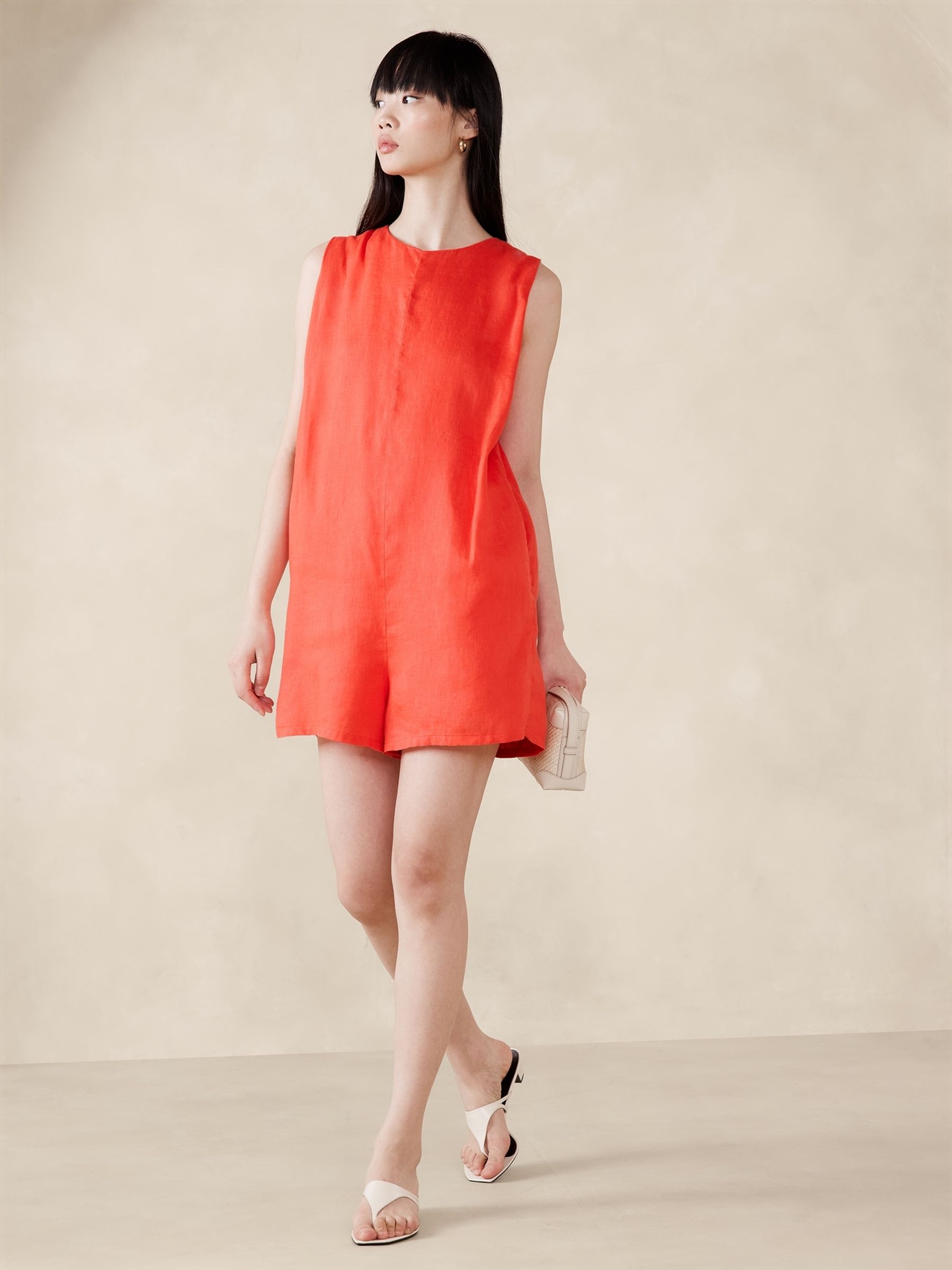 Banana Republic Orange Pinnacles Linen Jumpsuit