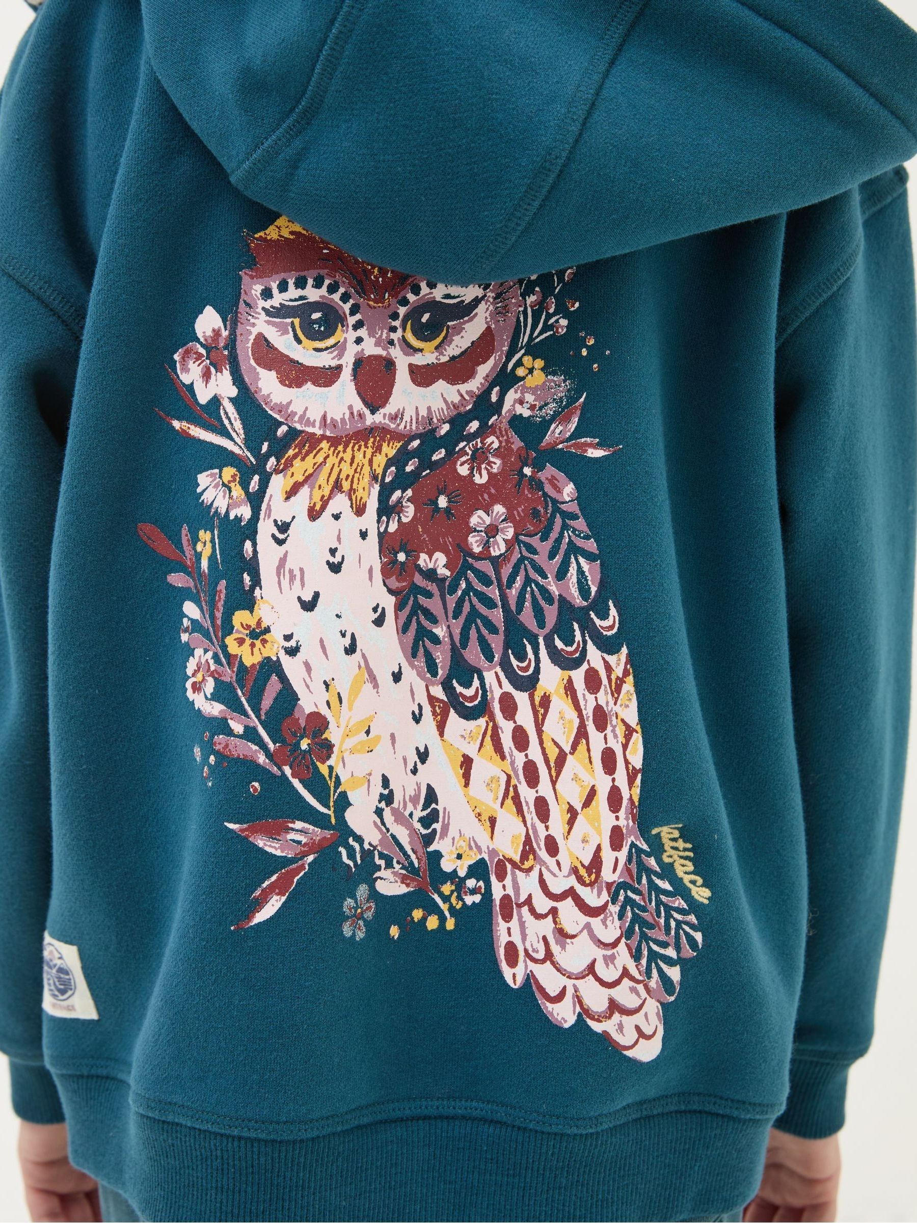Dark Teal Blue Owl Zip Through Hoodie FatFace