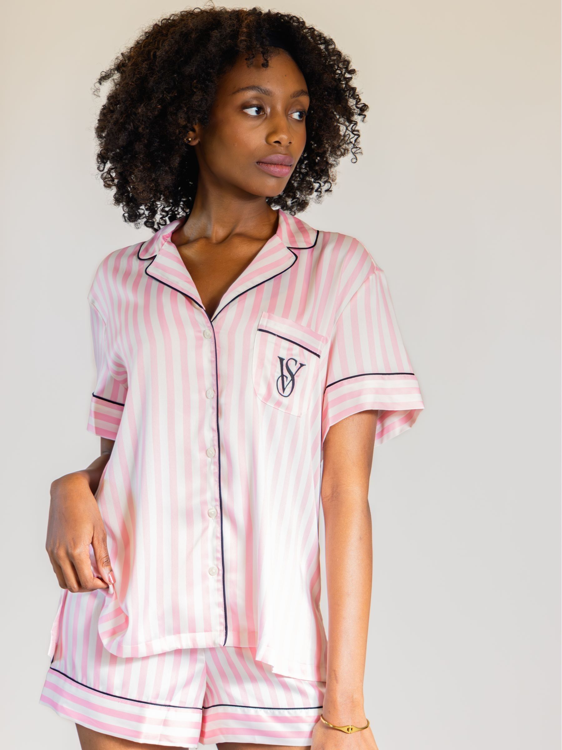 Buy Victoria s Secret Pink Iconic Stripe Short Sleeve London Satin Pyjamas from the Victoria s Secret UK online shop
