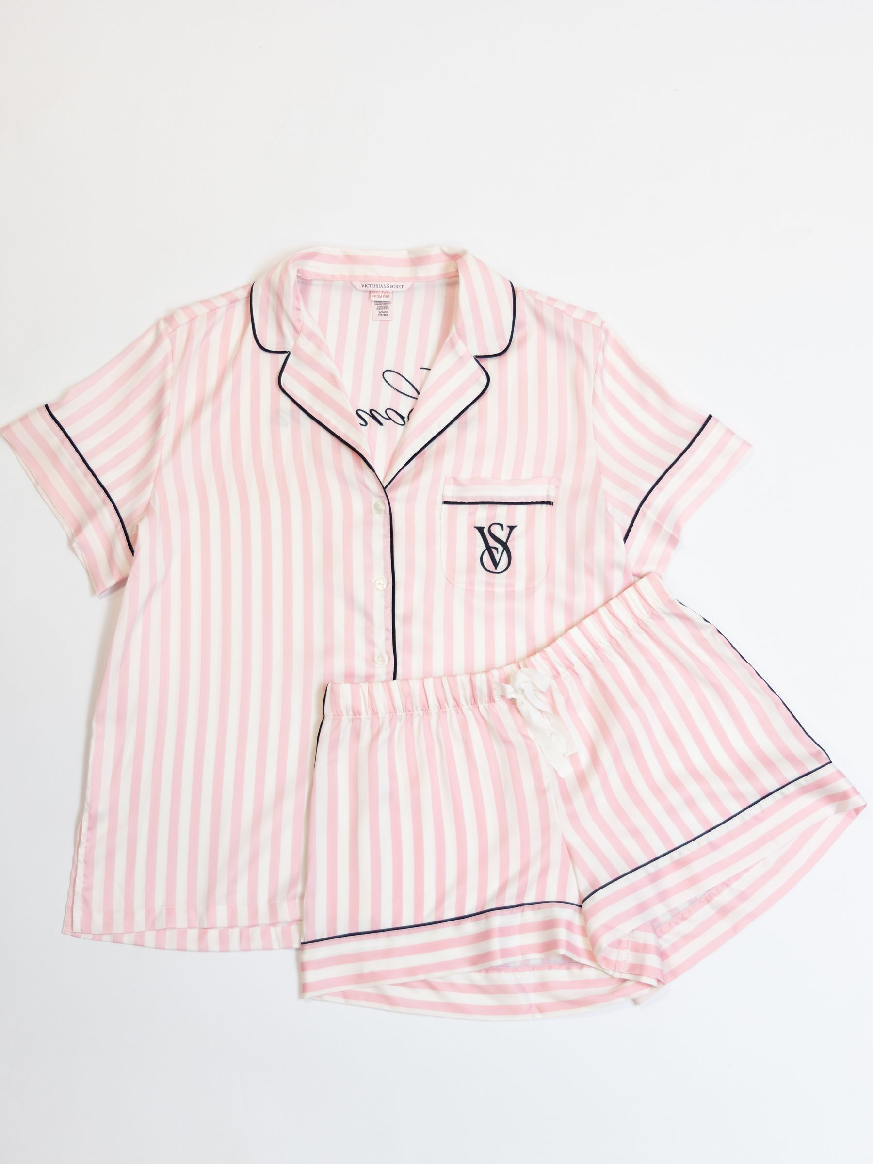 Buy Victoria s Secret Pink Iconic Stripe Short Sleeve London Satin Pyjamas from the Victoria s Secret UK online shop