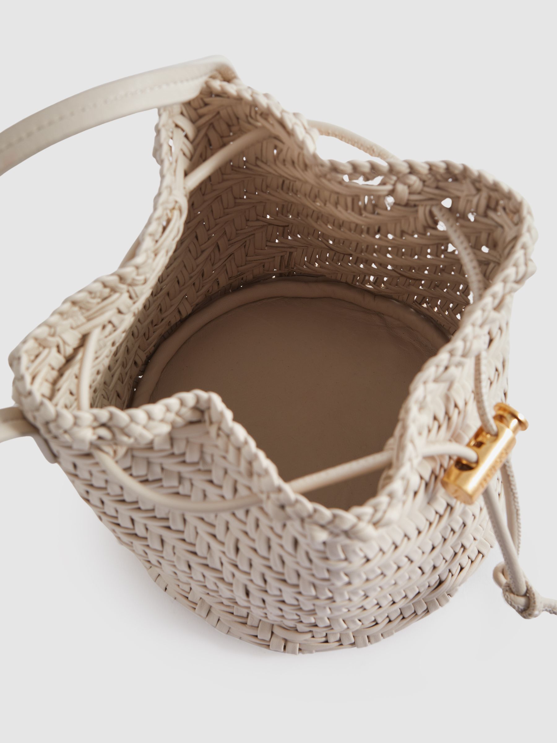 Reiss Woven Leather Bucket Bag in White REISS
