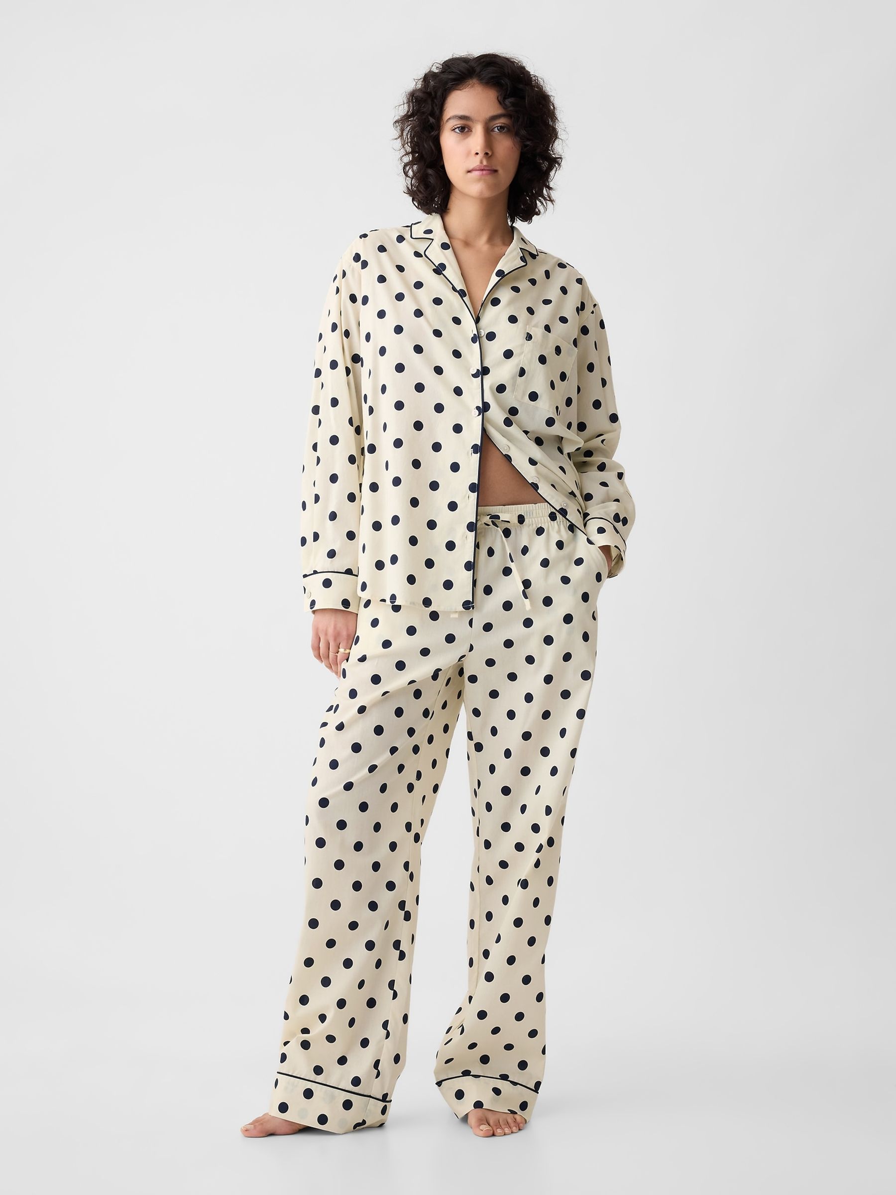 Buy Cream Polka Dot Poplin Pyjama Bottoms from the Gap online shop