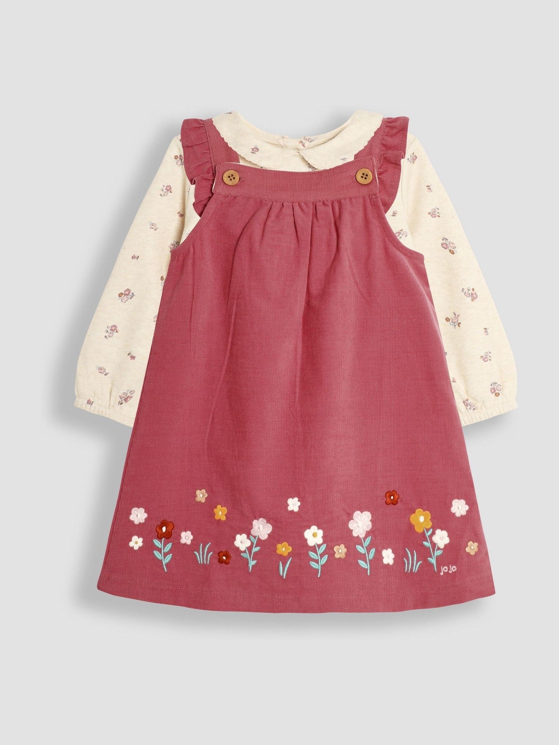 Buy JoJo Maman Bebe Pink Applique Cord Pinafore Dress Top Set from the JoJo Maman Bebe UK online shop