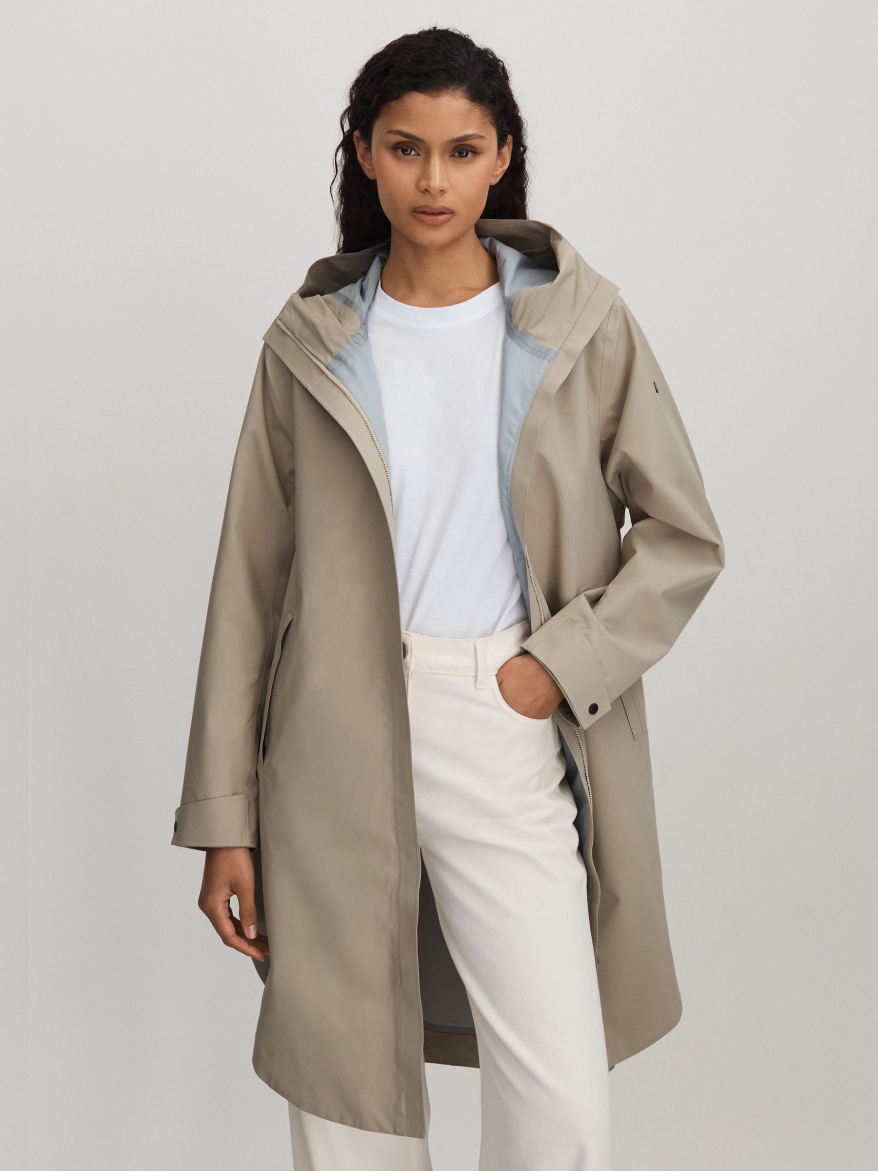 Reiss Scandinavian Edition Hooded Cape Raincoat in Khaki REISS