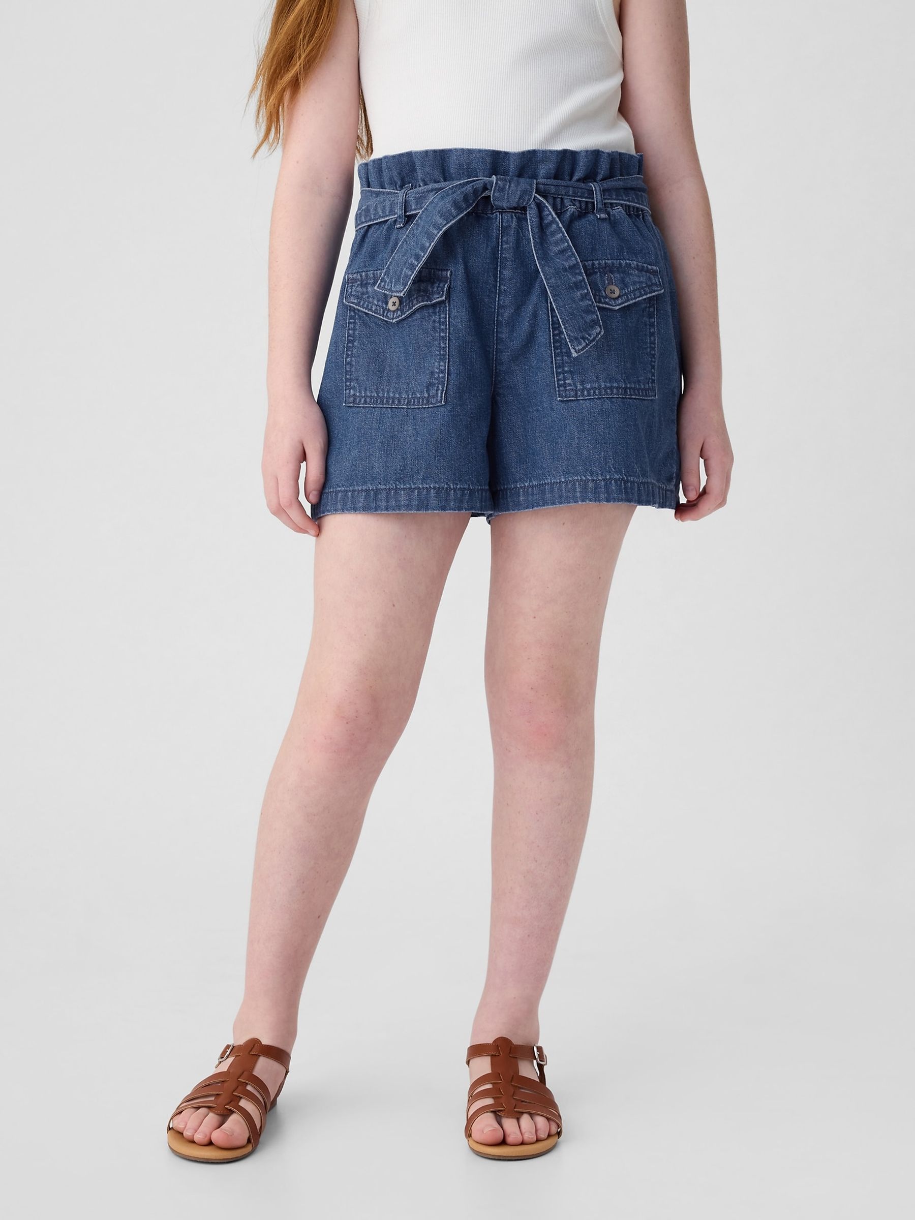 Buy Blue High Waisted Paperbag Denim Shorts 4 13yrs from the Gap online shop