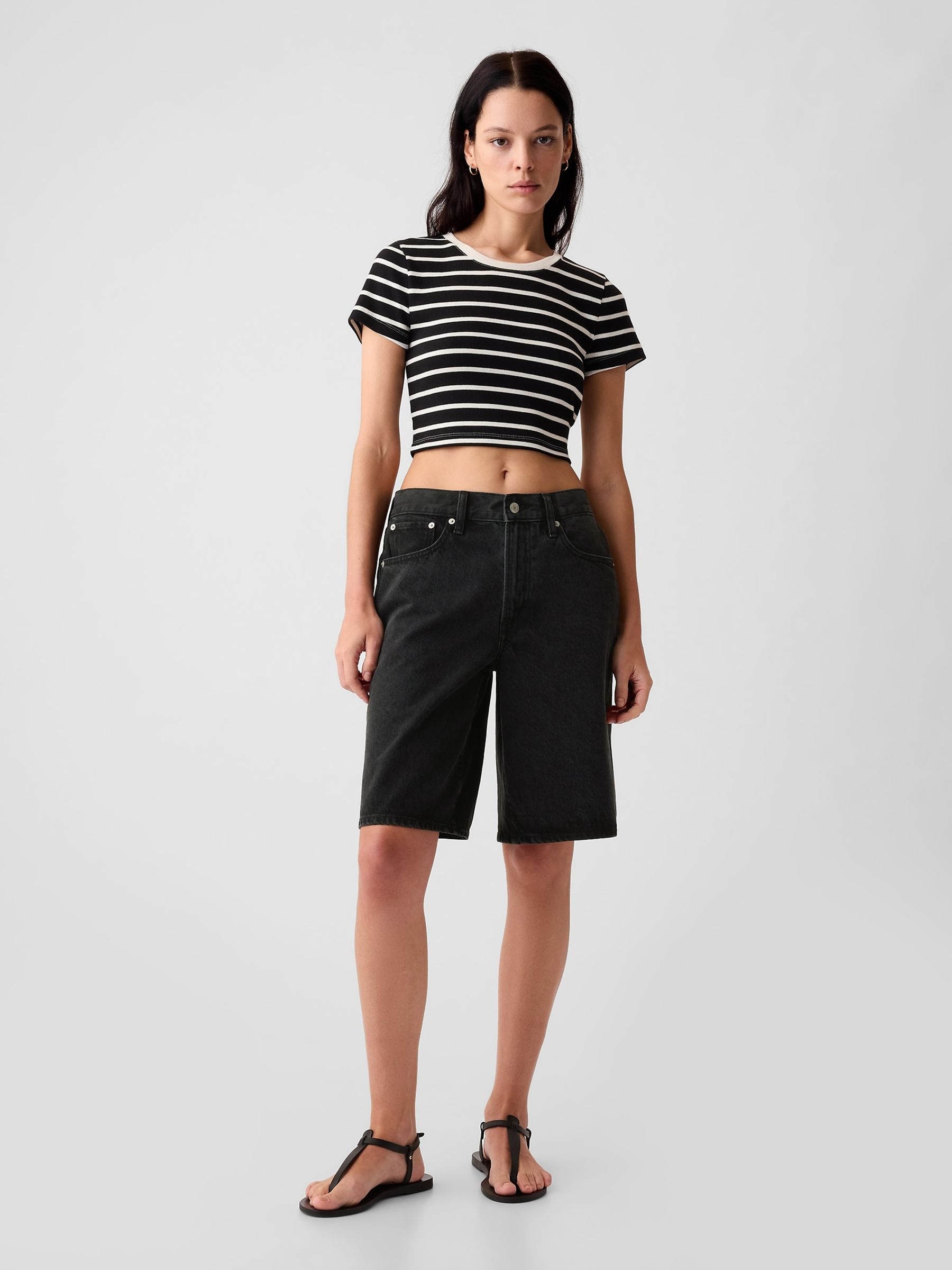Mid rise black denim shorts 2025