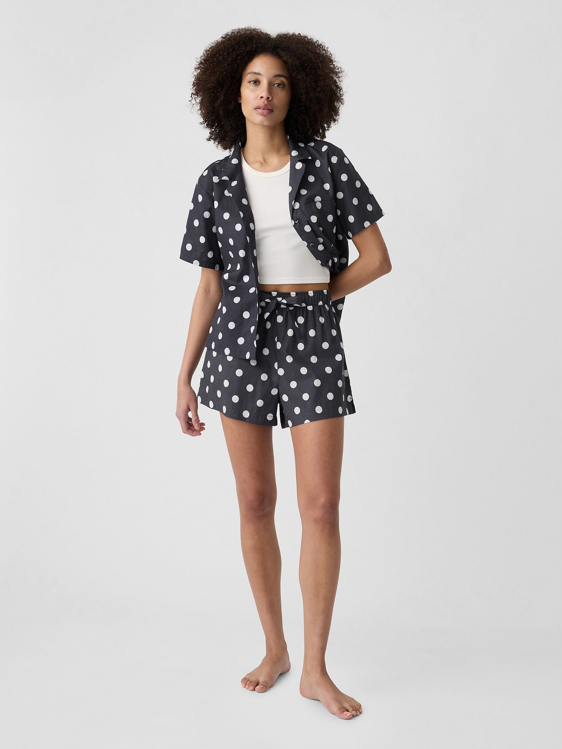 Buy Black Polka Dot Cotton Poplin Print Pyjama Shorts from the Gap online shop