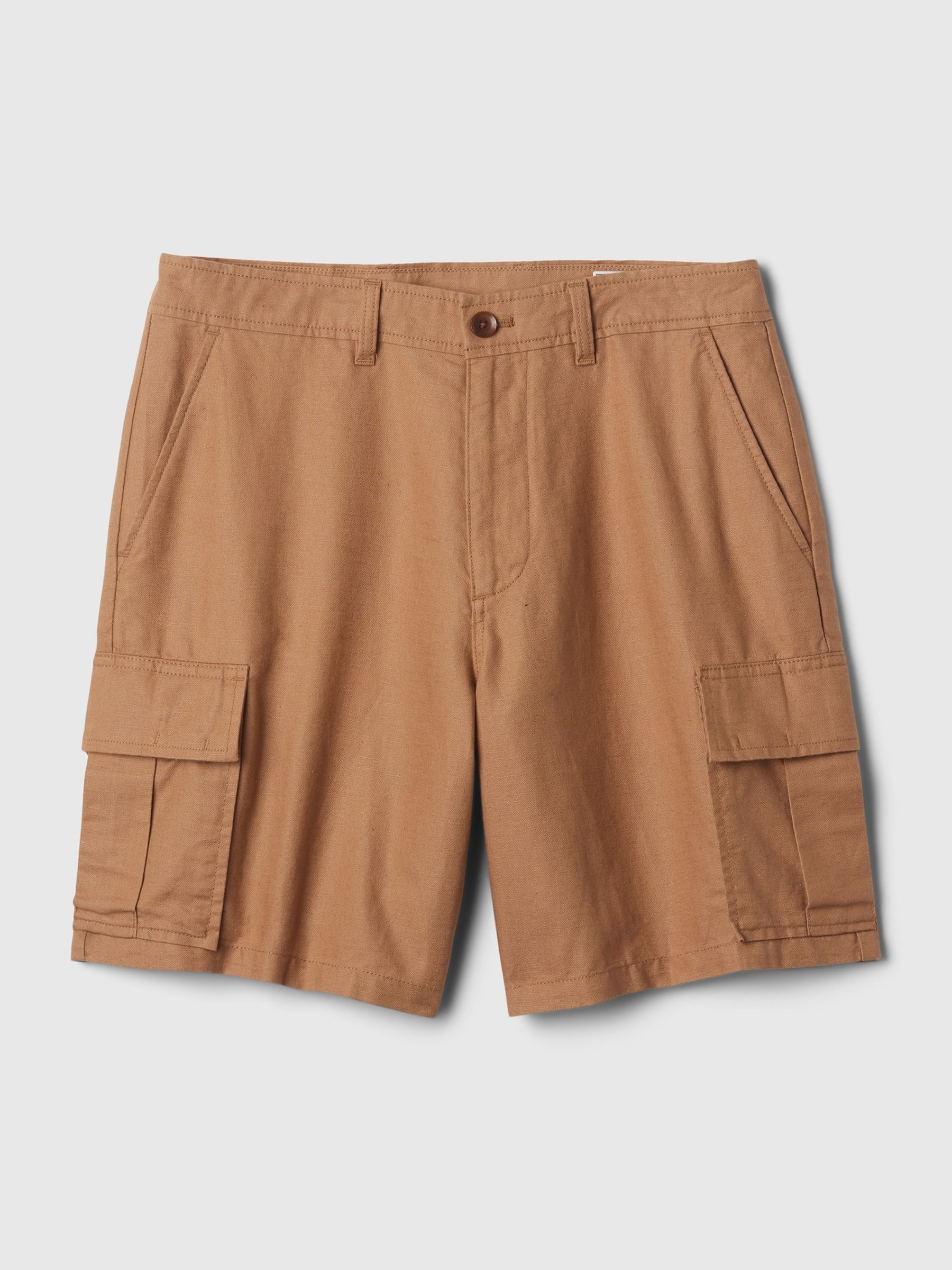 Brown Linen Cotton Cargo Shorts