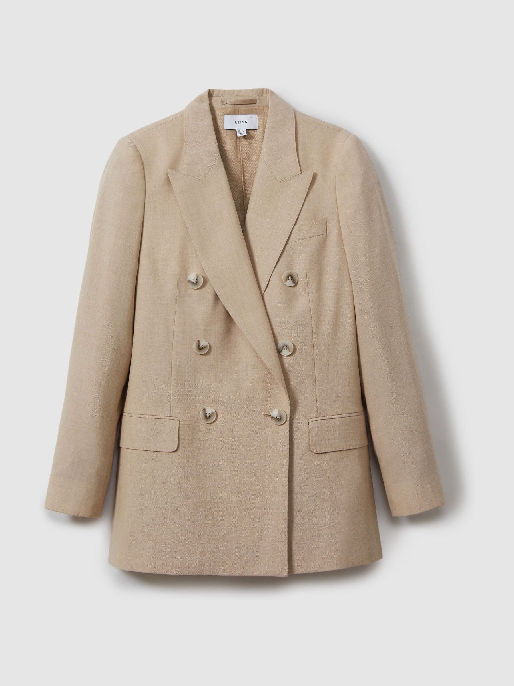 Reiss Petite Wool Double Breasted Suit Blazer in Neutral REISS
