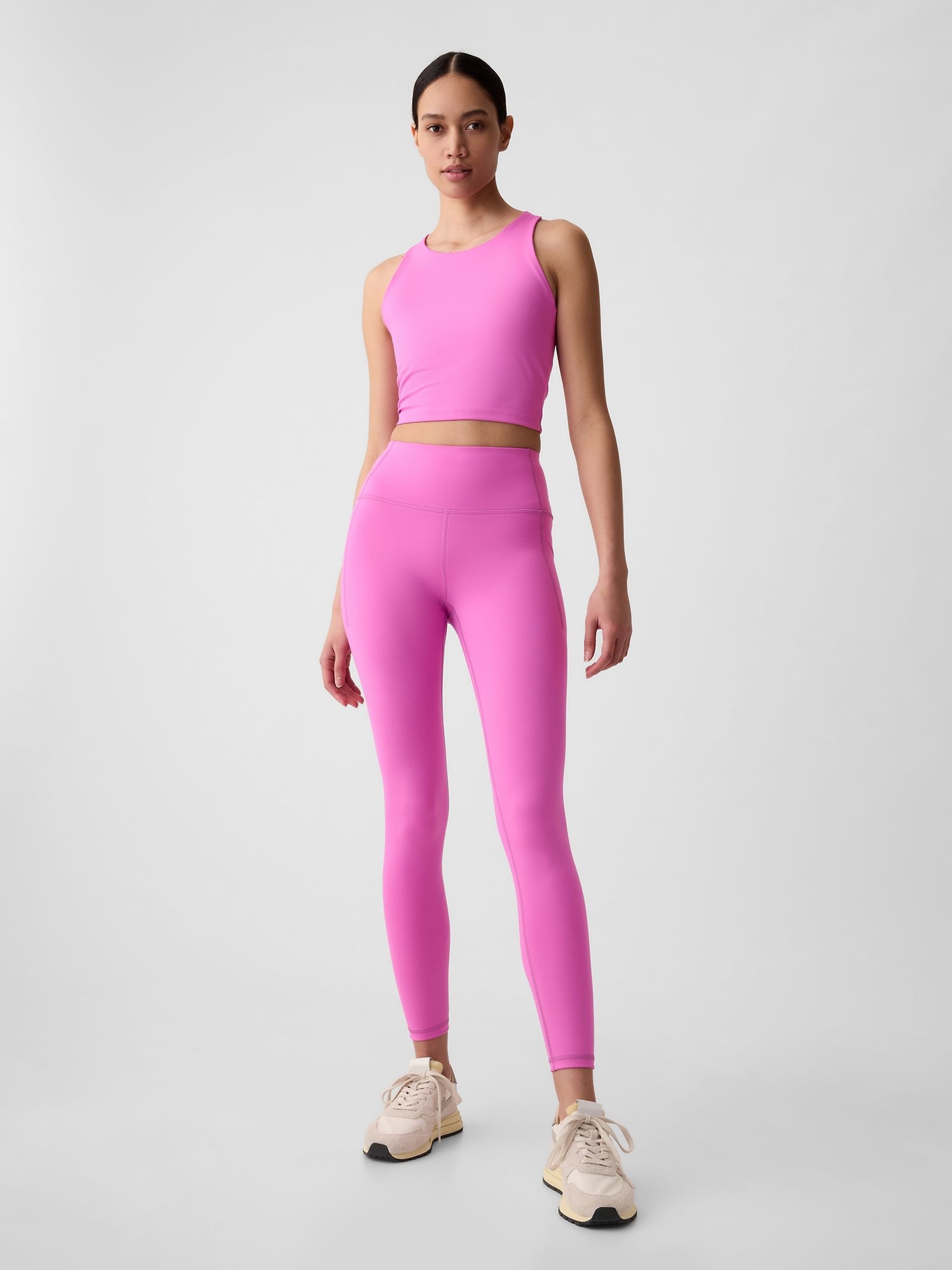 Pink High Waisted Power Stretch Full Length Pocket Leggings