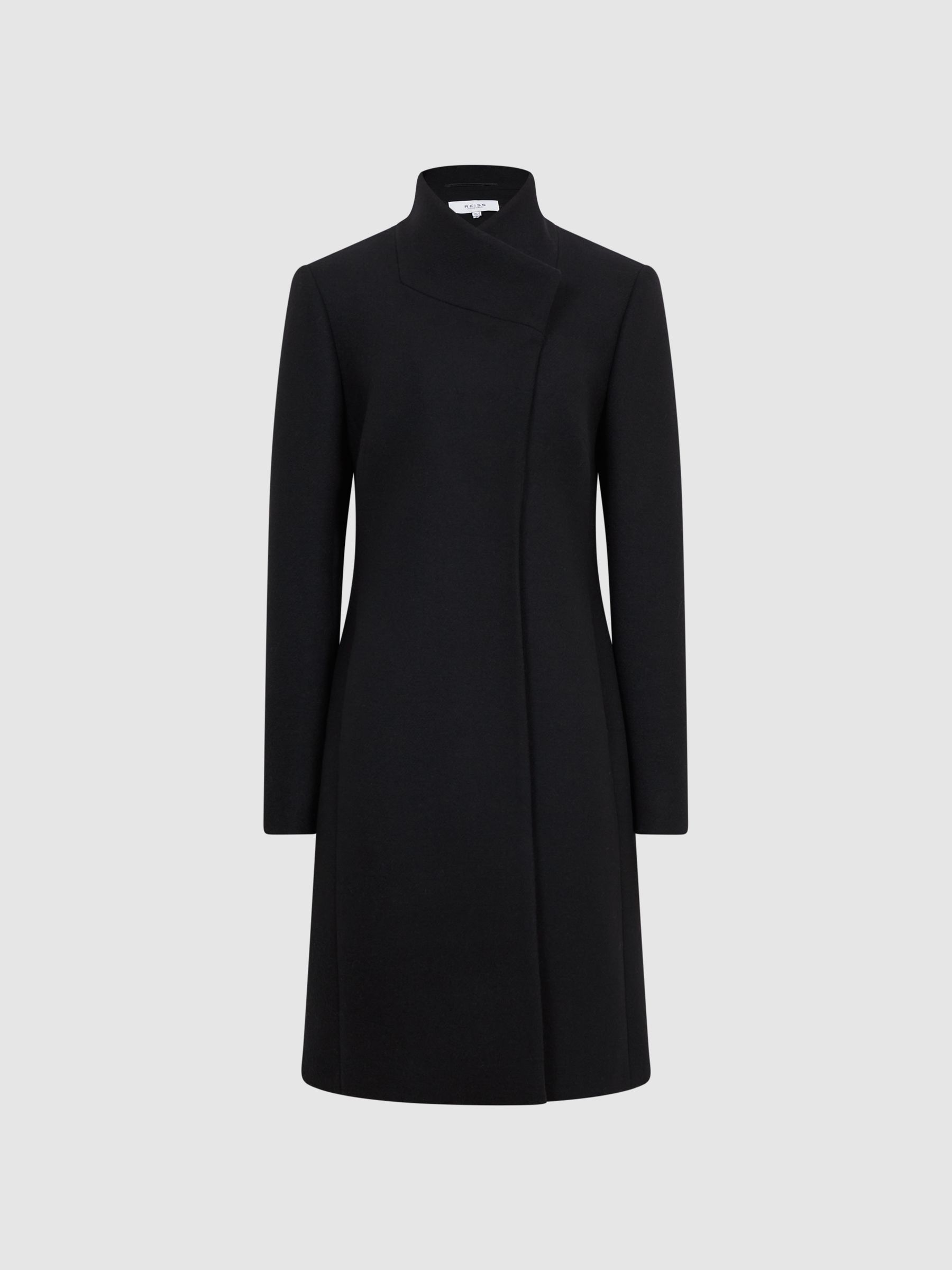 Reiss Wool Blend Mid Length Coat in Black REISS