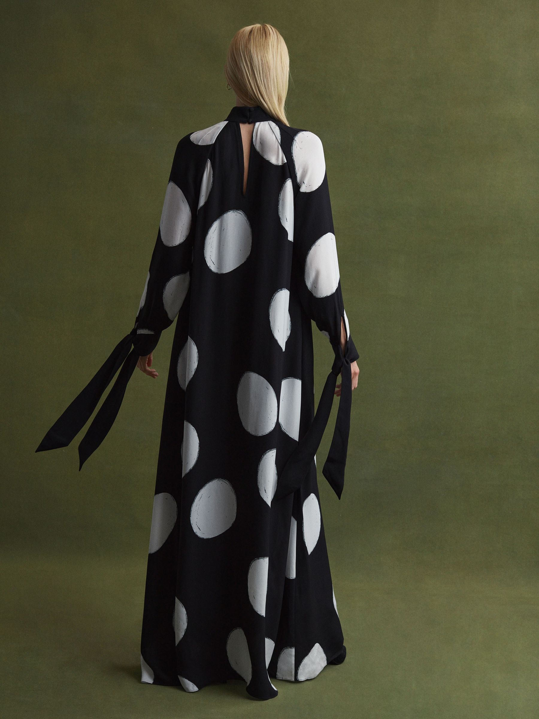 Florere Polka Dot Long Sleeve Maxi Dress in Black White