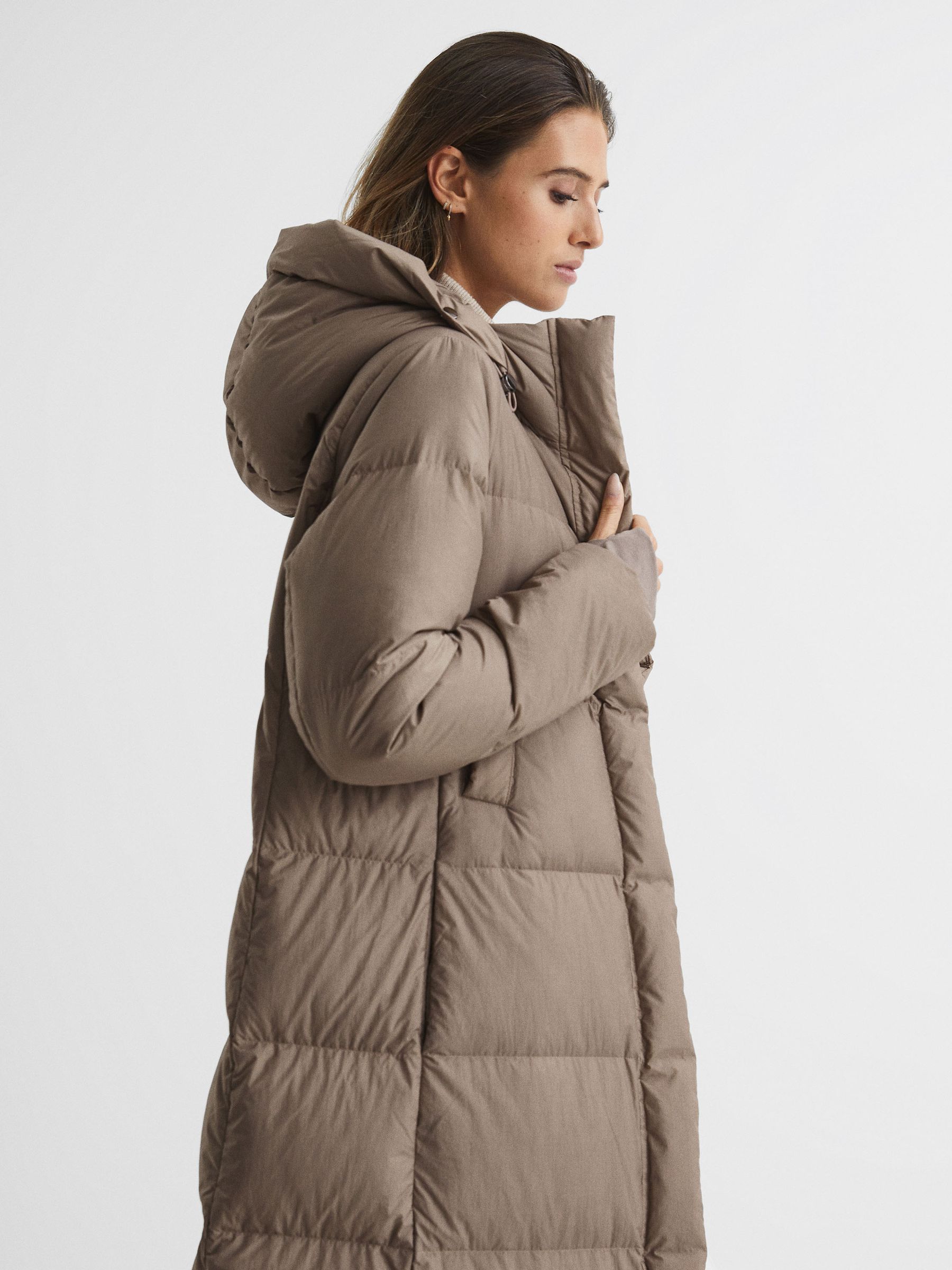 Reiss Longline Hooded Puffer Coat in Mink REISS