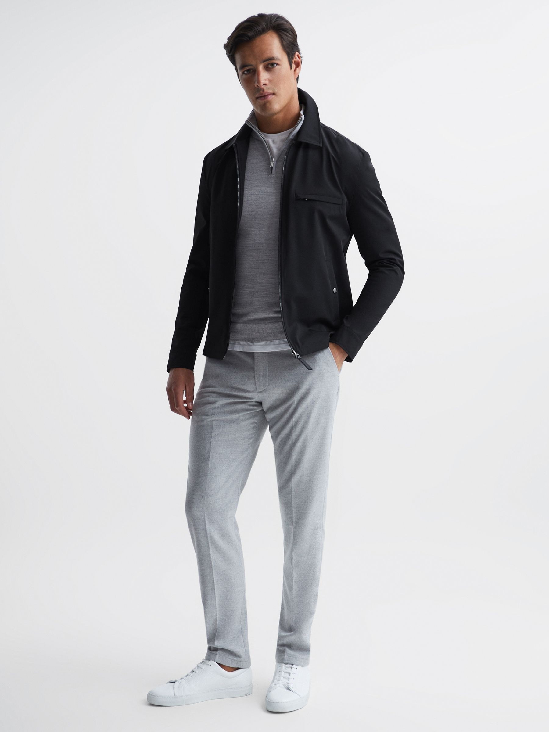 Reiss Zip Through Harrington Jacket in Black REISS