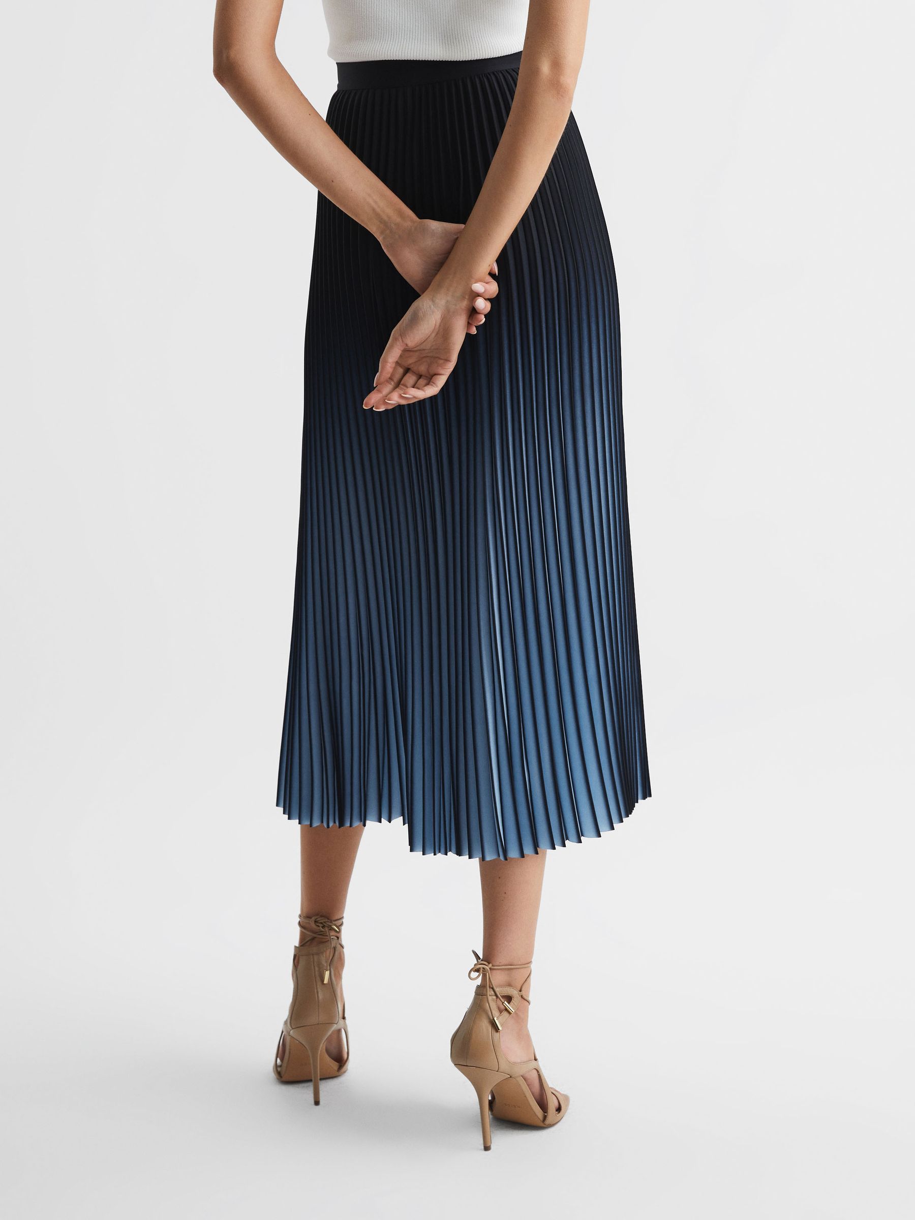 Reiss Ombre Pleated Midi Skirt in Bright Blue REISS