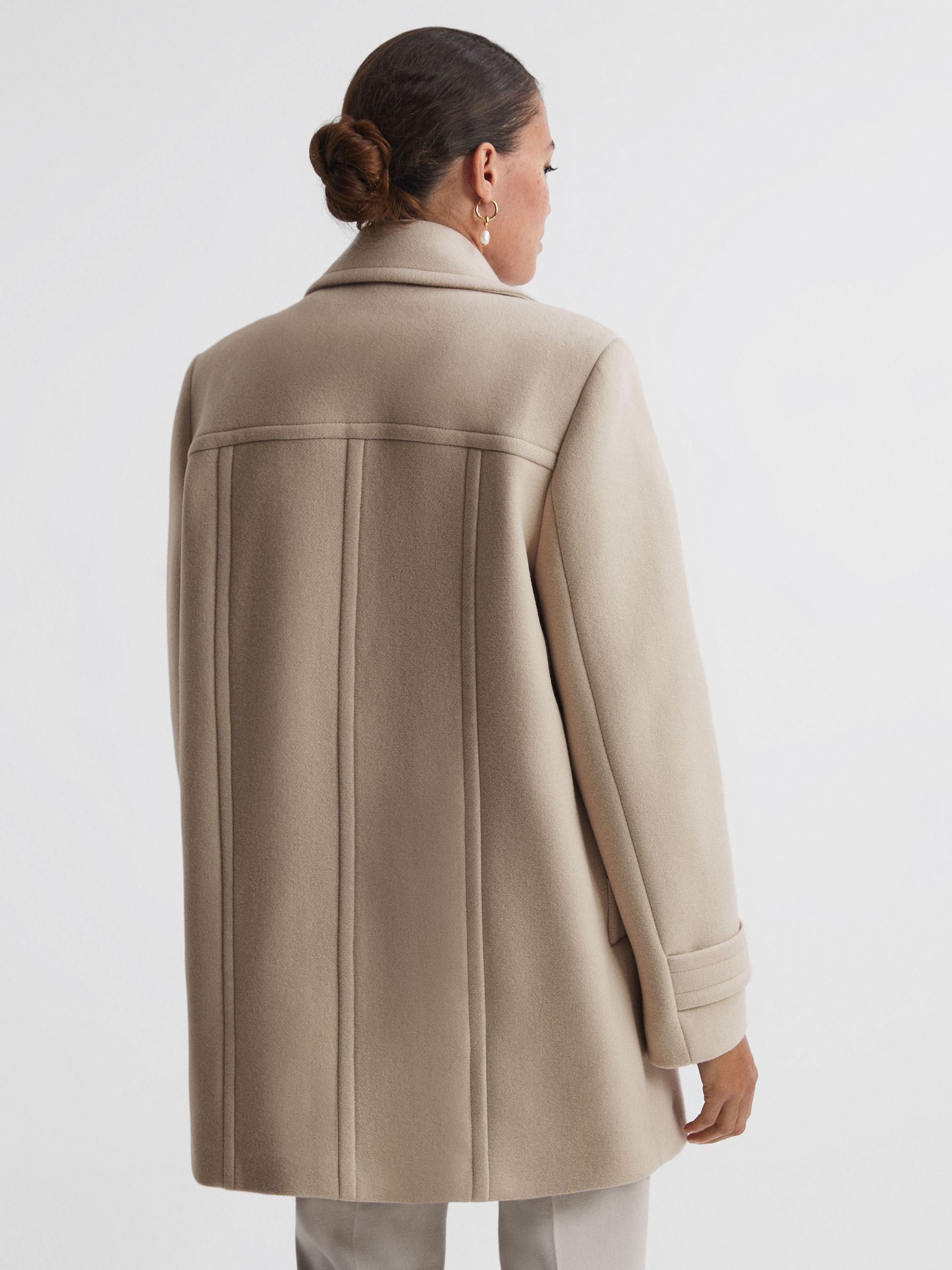 Reiss Wool Blend Double Breasted Coat in Stone REISS