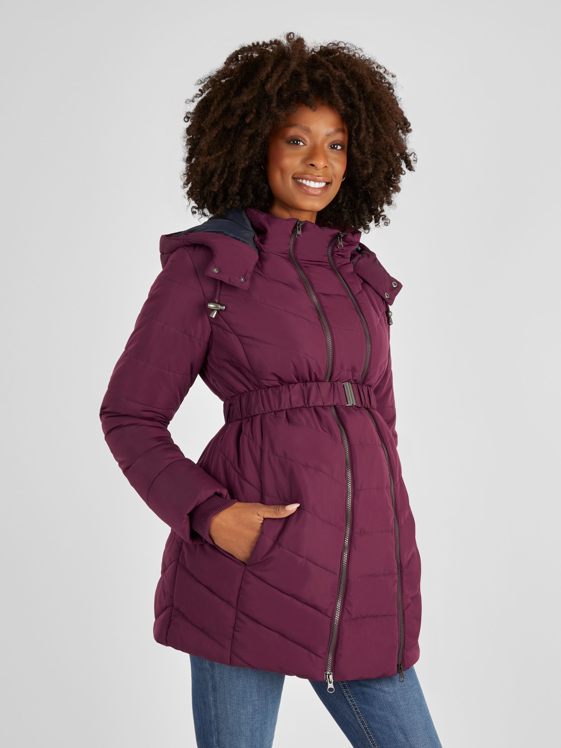 Wine red puffer jacket on sale