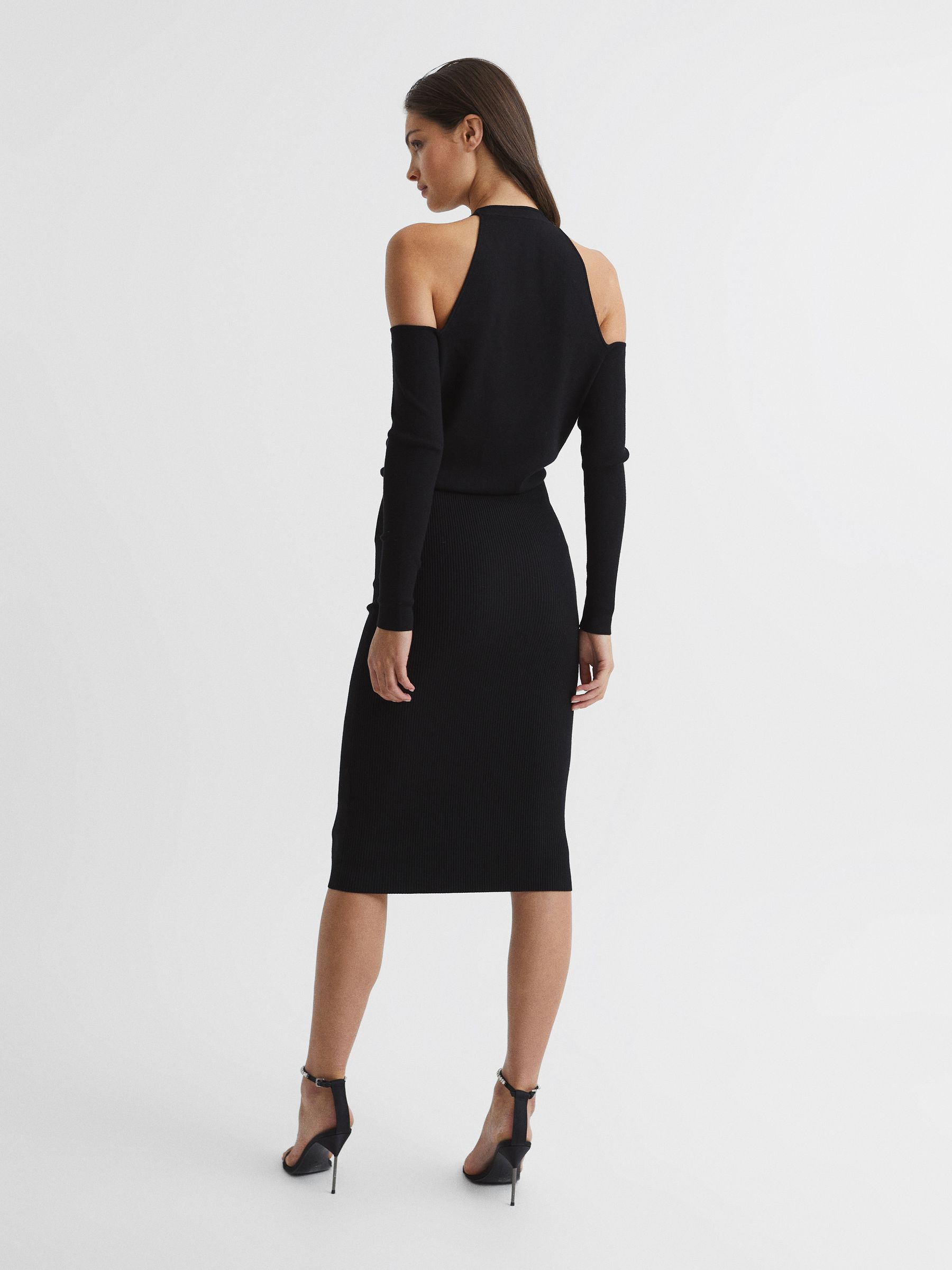 Reiss Halter Knitted Bodycon Dress in Black REISS