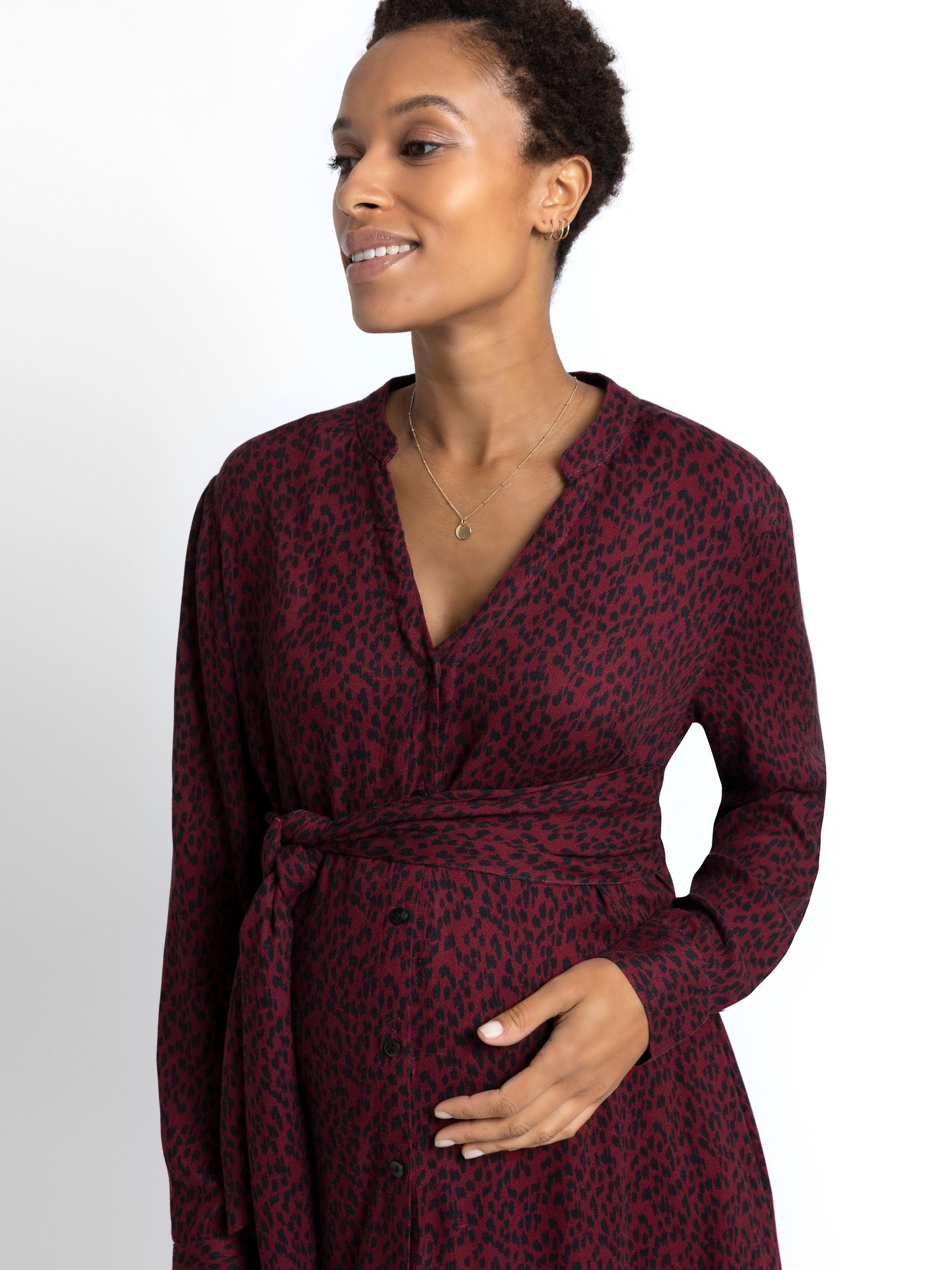 Red animal print shirt dress sales