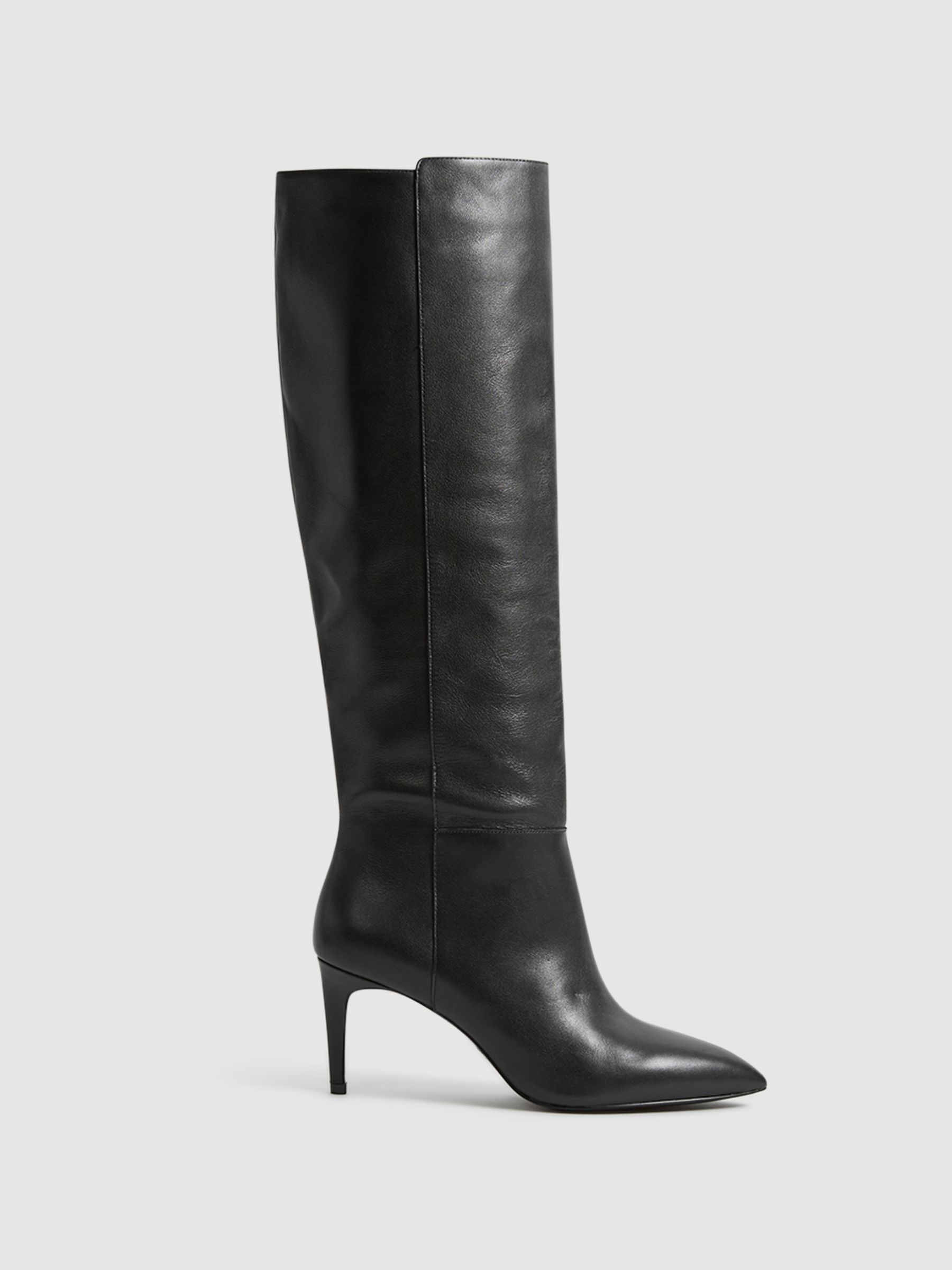 Reiss Pull On Knee High Boots in Black REISS