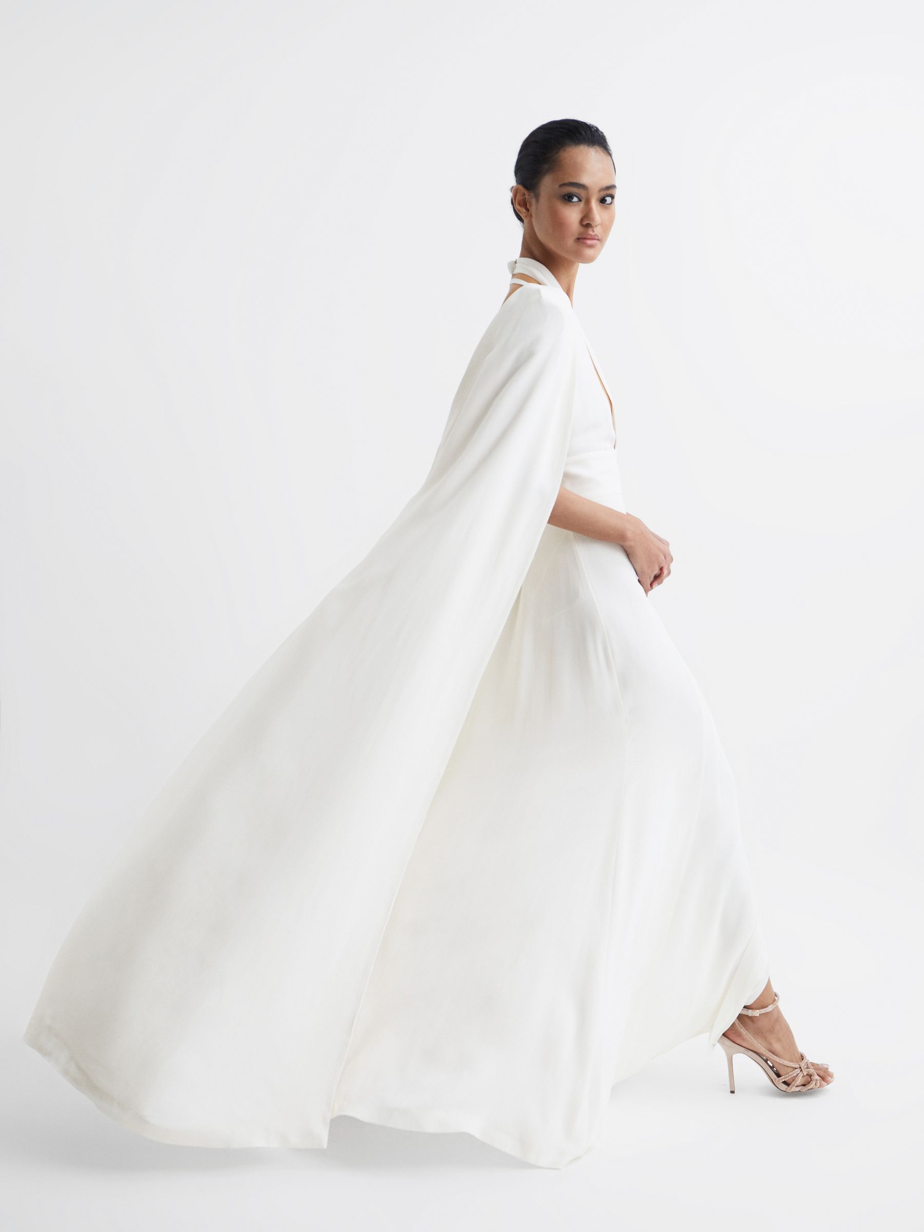 Reiss Maxi Dress With Cape in White REISS