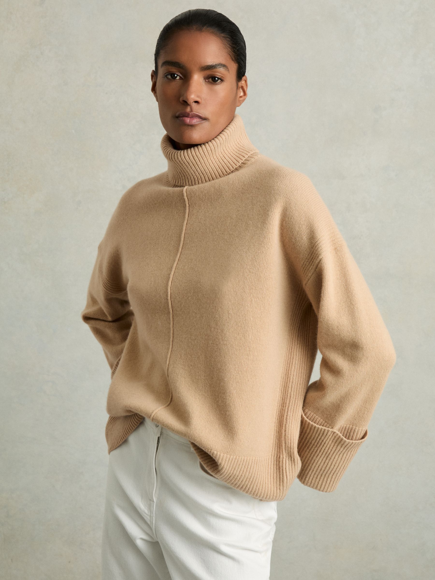 Ladies camel polo neck jumper cheap