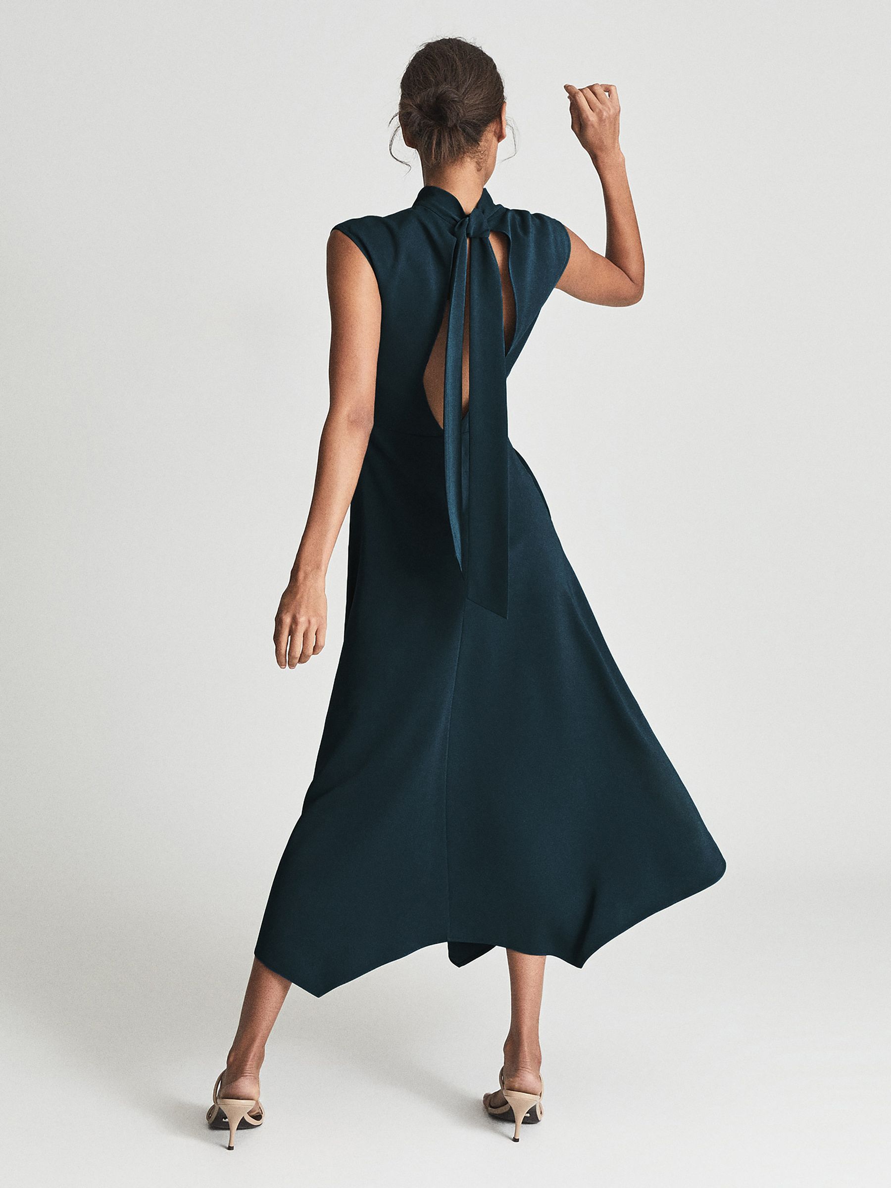 Reiss Open Back Midi Dress in Teal REISS