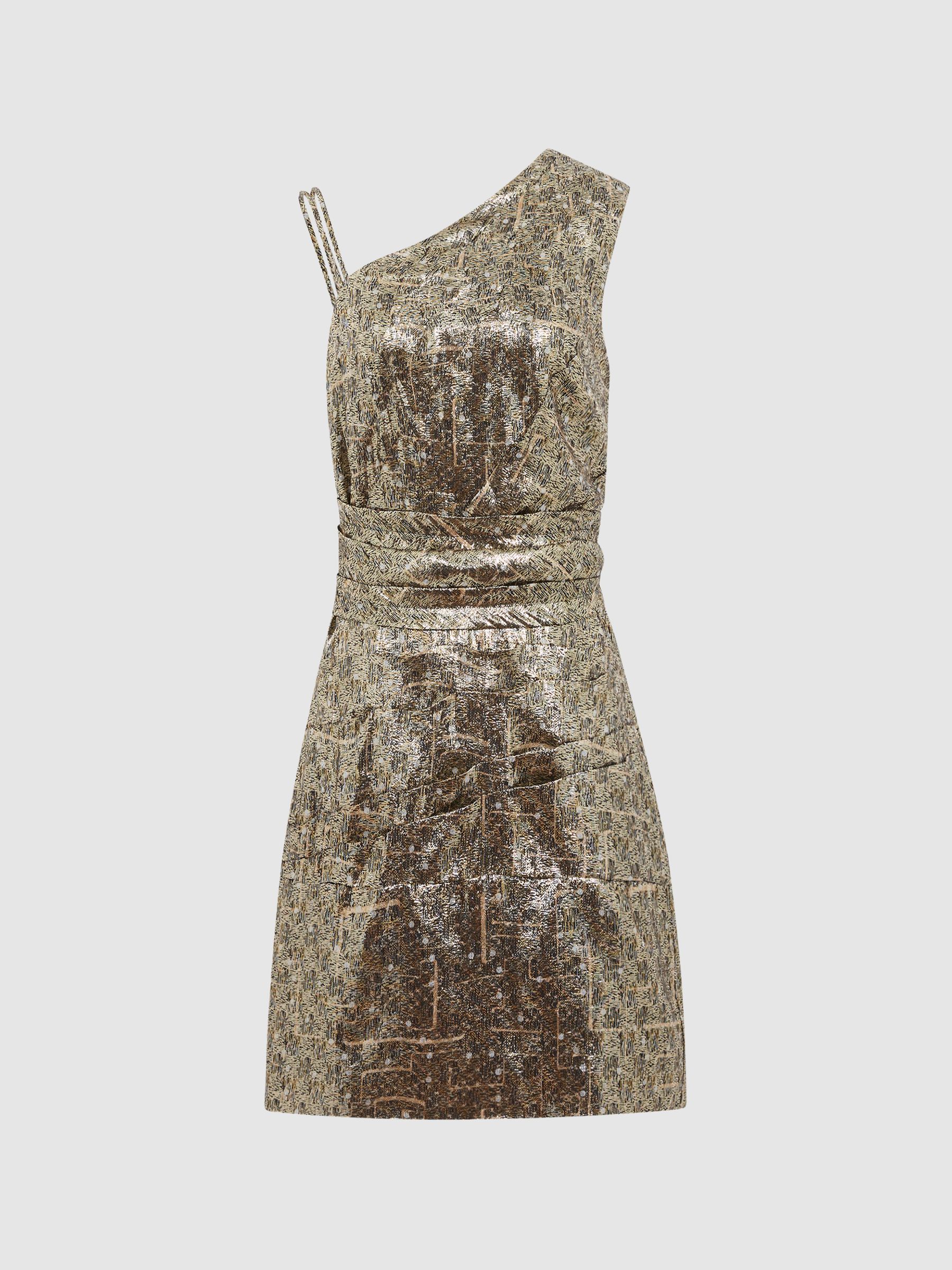 Reiss Metallic Mini Dress in Gold REISS